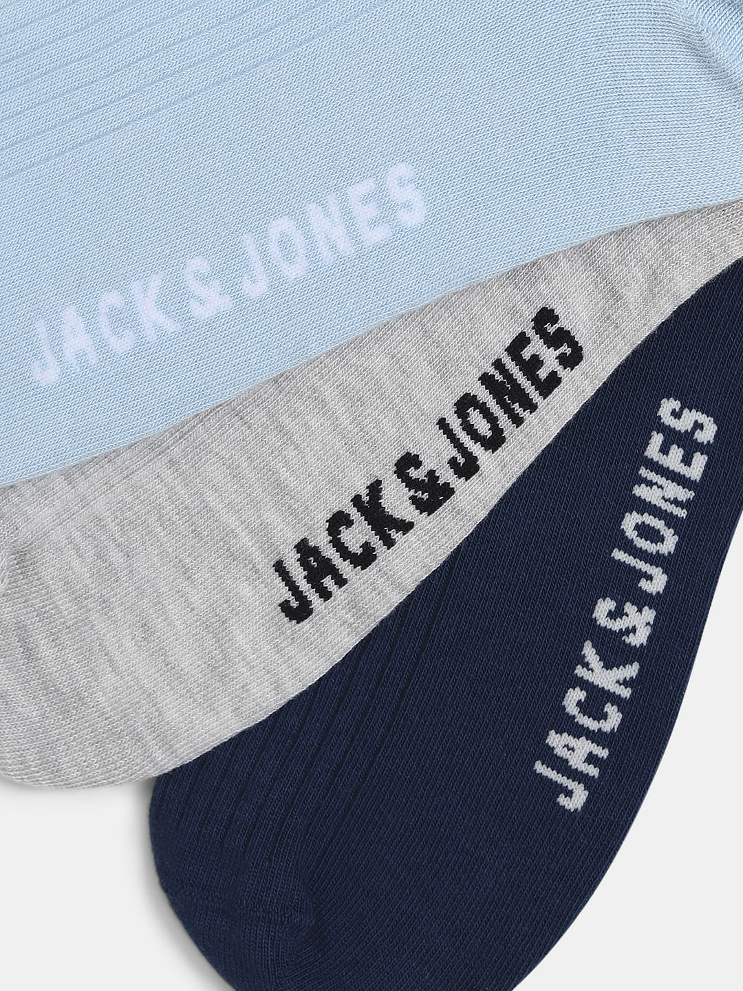Pack of 3 Logo Print No Show Socks - Grey, Light Blue, Dark Blue - Image 2