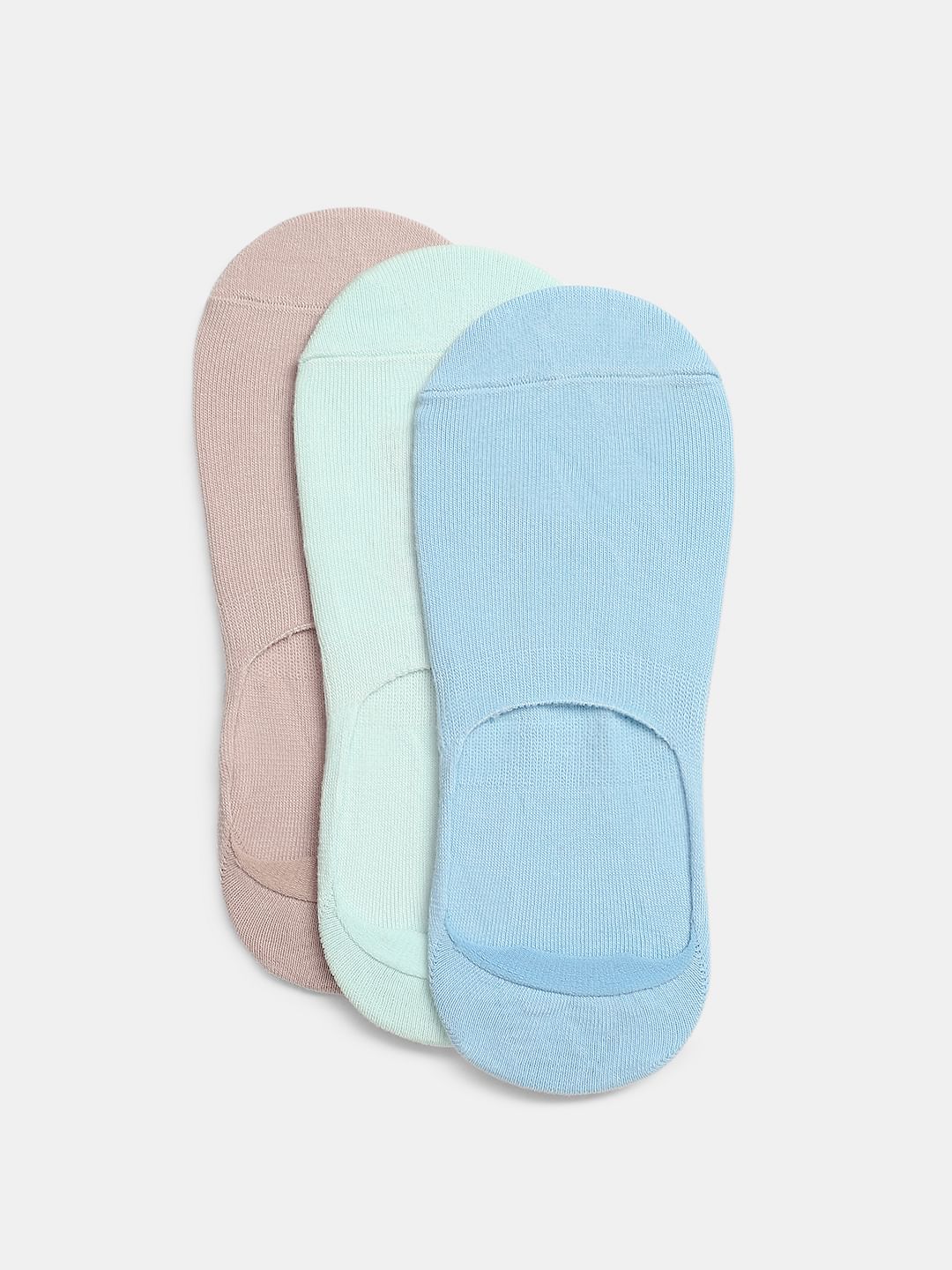 Pack Of 3 No Show Socks - Blue, Beige, Green