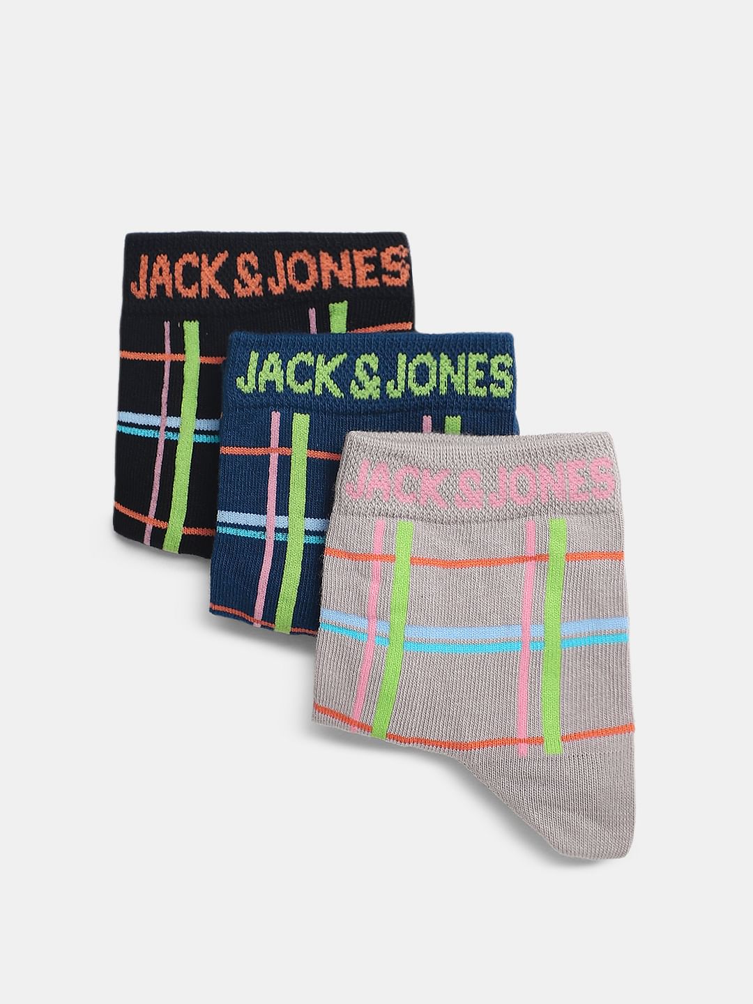 Pack Of 3 Grid Print Socks