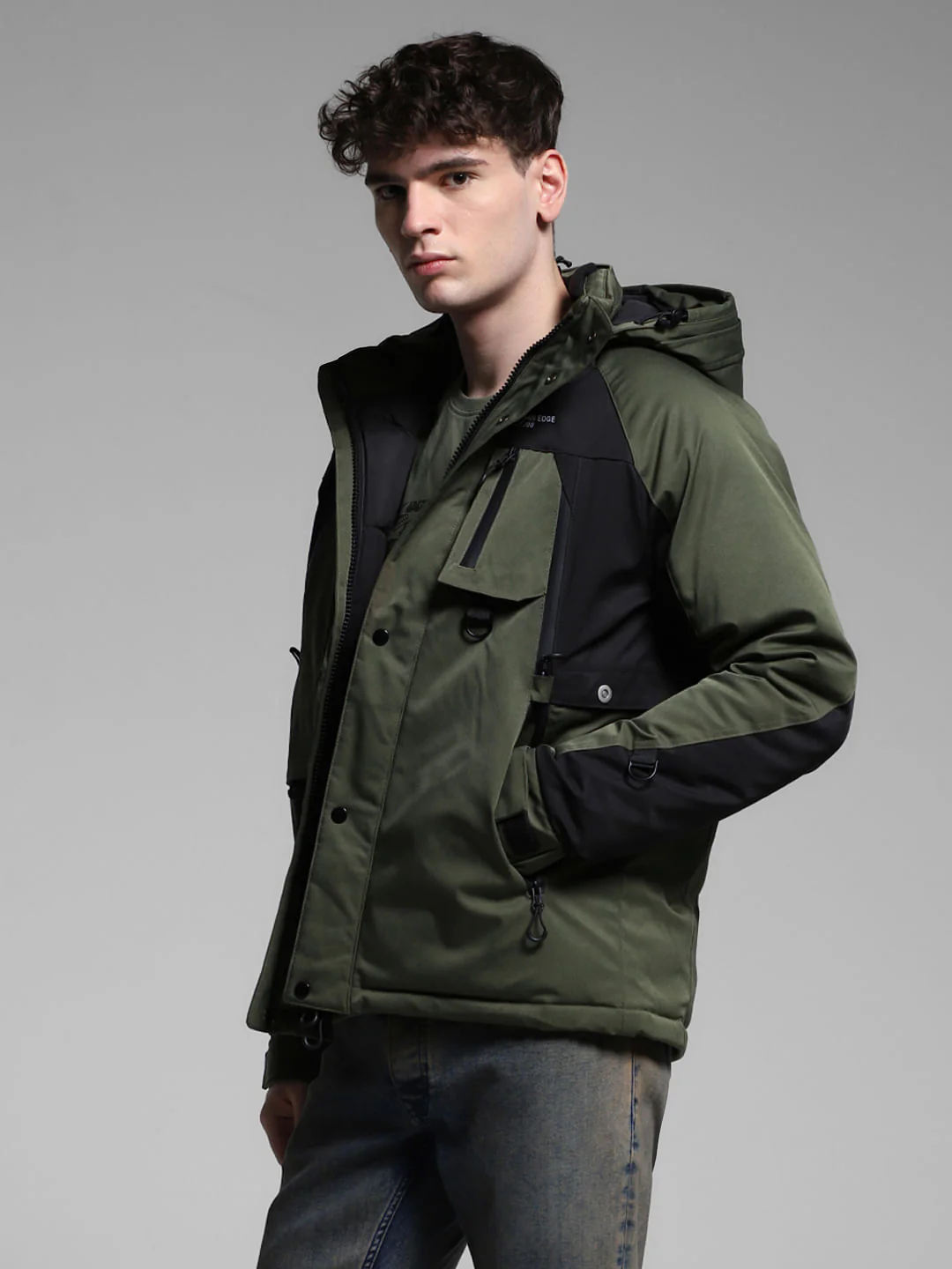 Green Colourblocked Hooded Jacket - Image 3