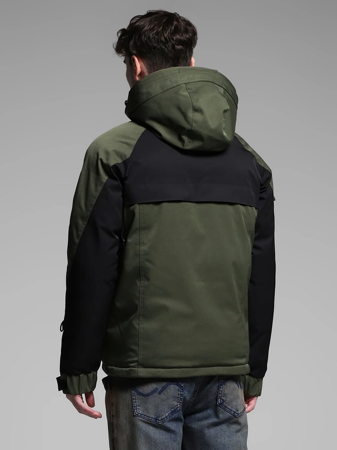 Green Colourblocked Hooded Jacket - Image 4
