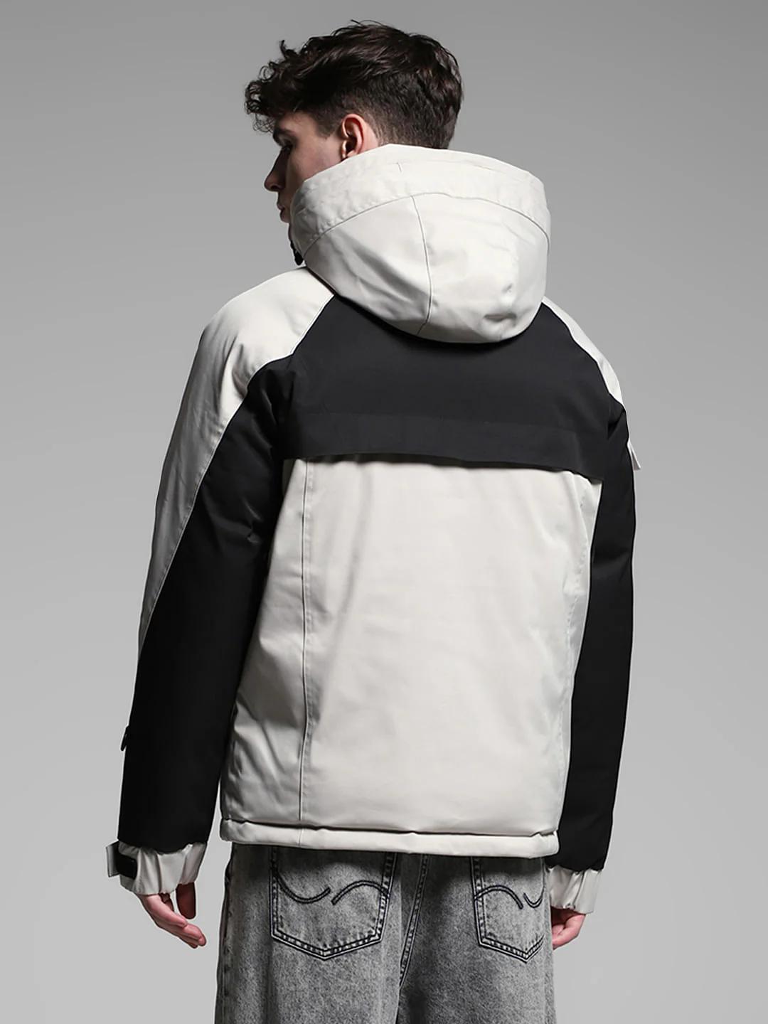 Grey Colourblocked Hooded Jacket - Image 4