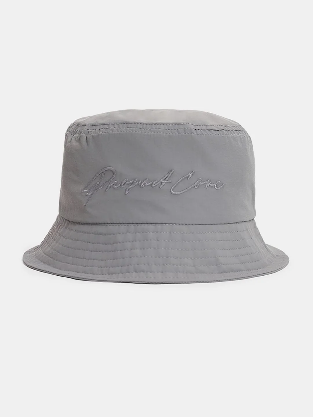 Grey Embroidered Text Bucket Hat