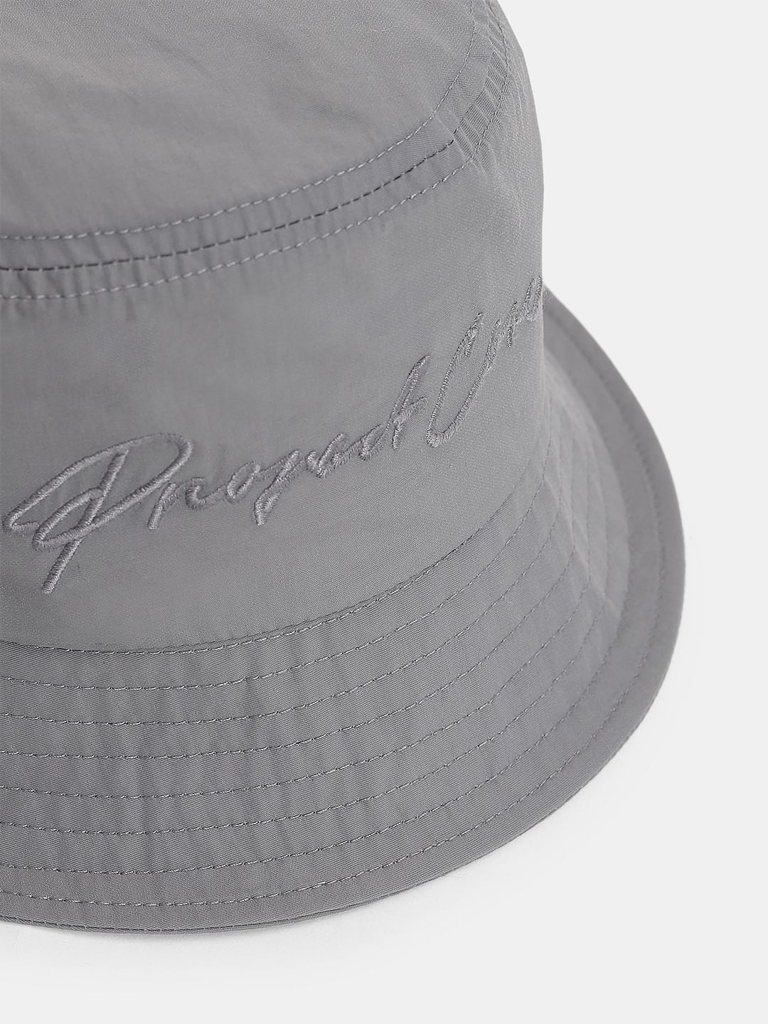 Grey Embroidered Text Bucket Hat - Image 3
