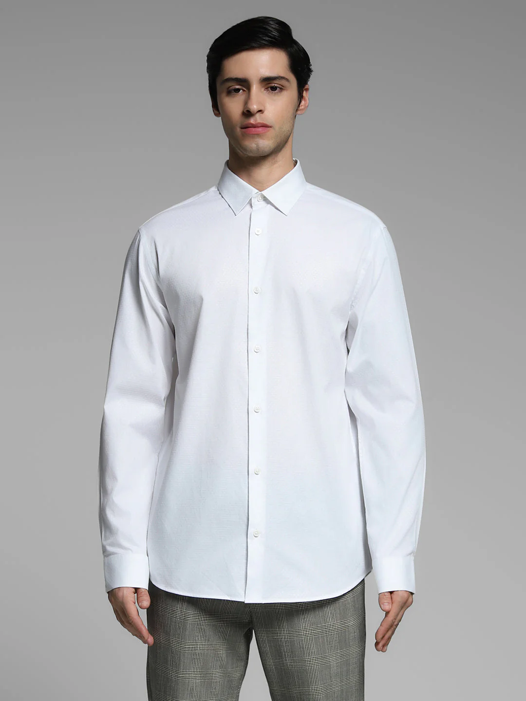 White Dobby Cotton Slim Fit Shirt - Image 8