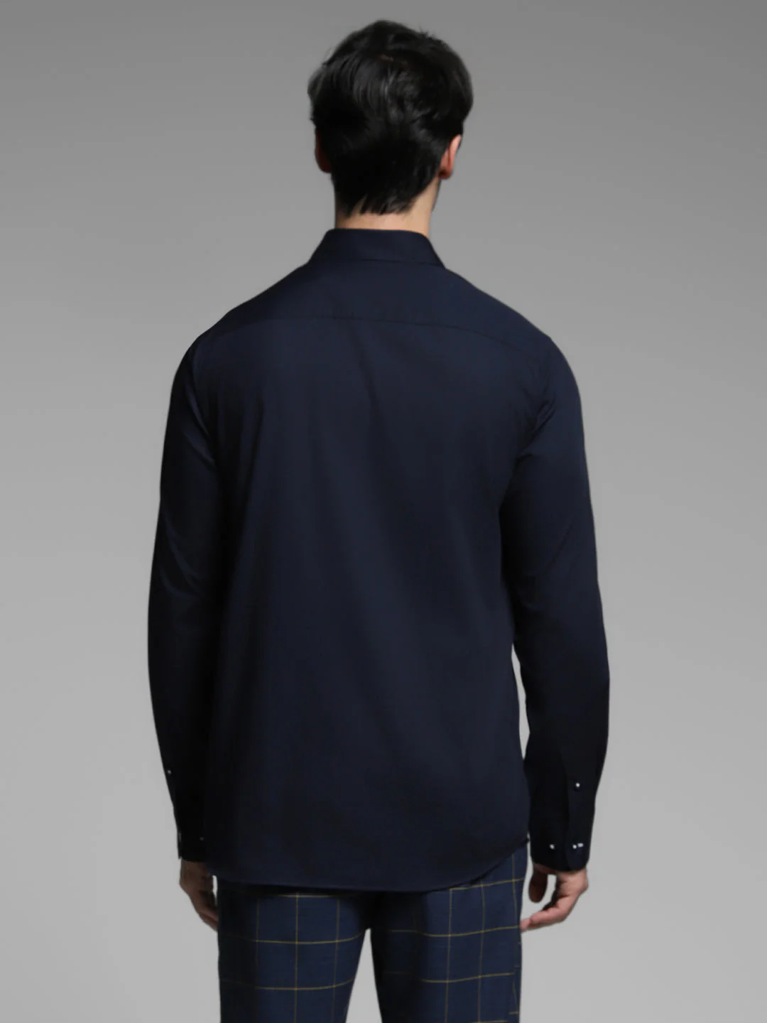 Navy Blue Dobby Cotton Slim Fit Shirt - Image 9