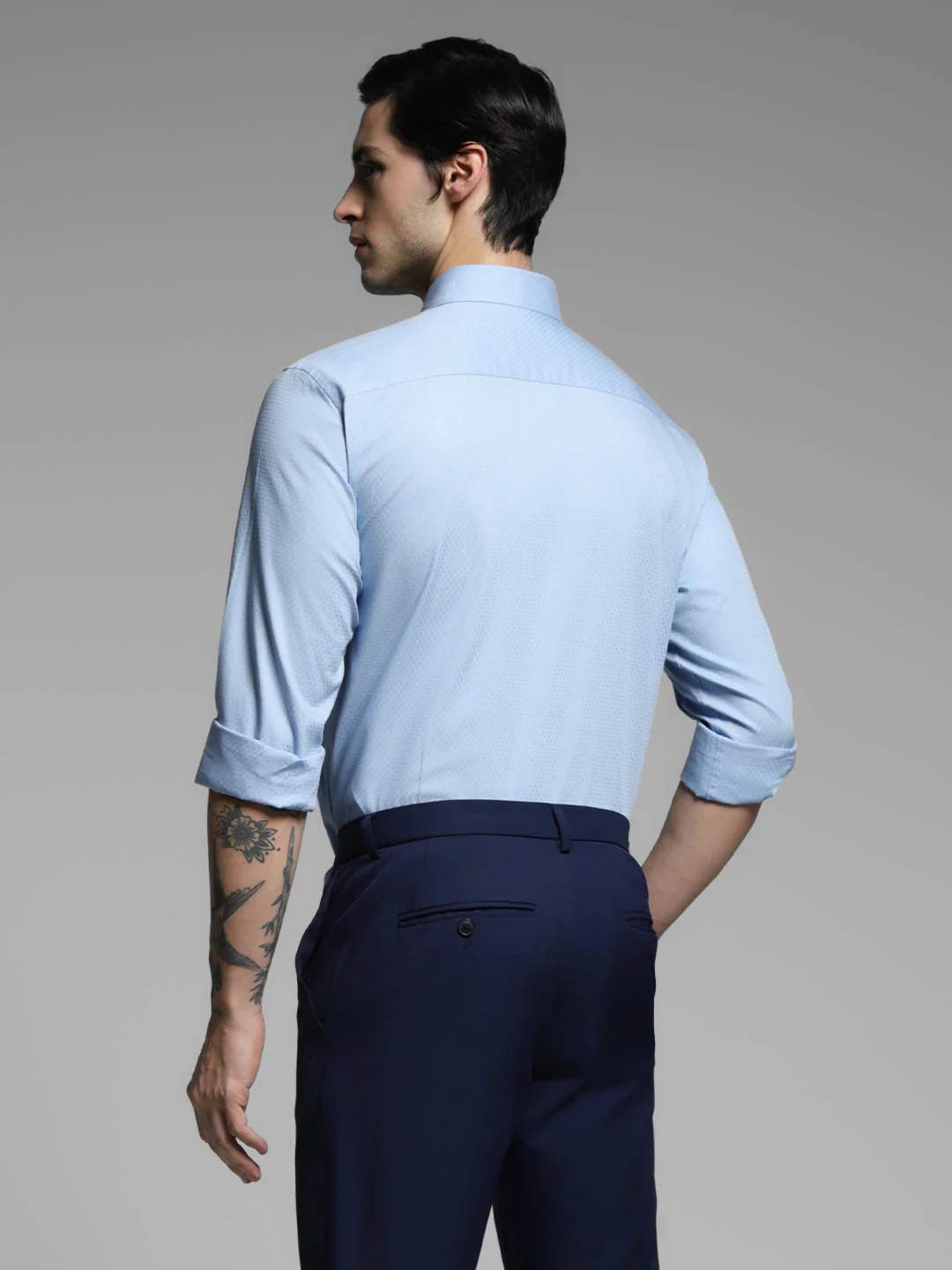 Light Blue Dobby Cotton Slim Fit Shirt - Image 4