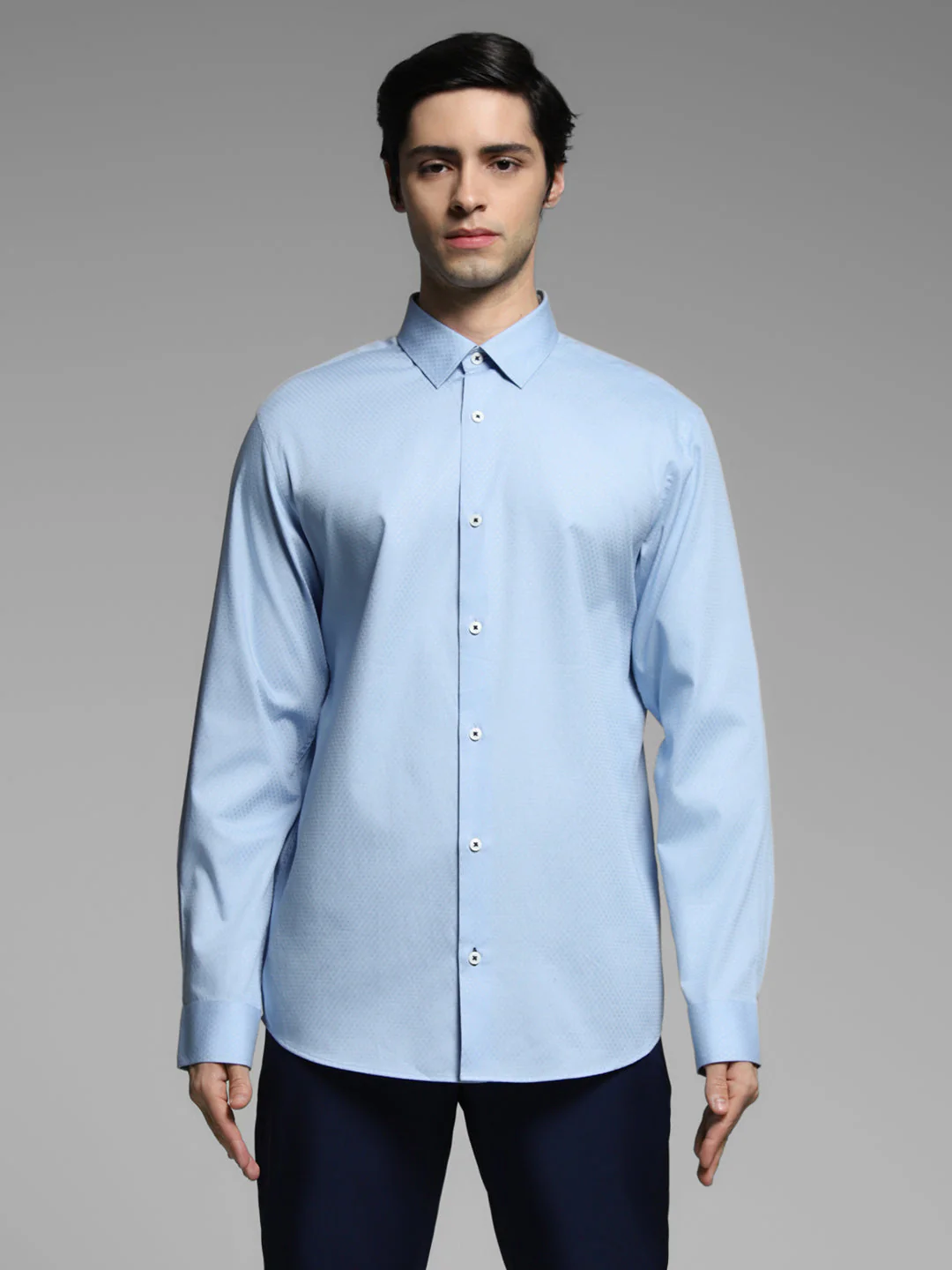 Light Blue Dobby Cotton Slim Fit Shirt - Image 8