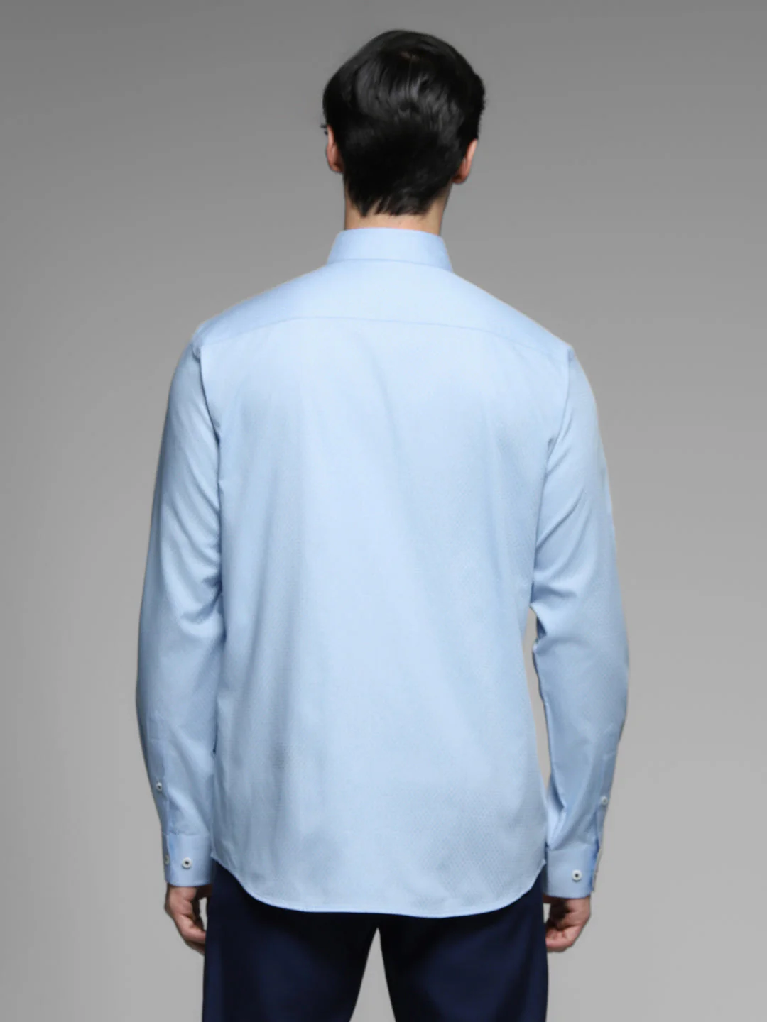 Light Blue Dobby Cotton Slim Fit Shirt - Image 9