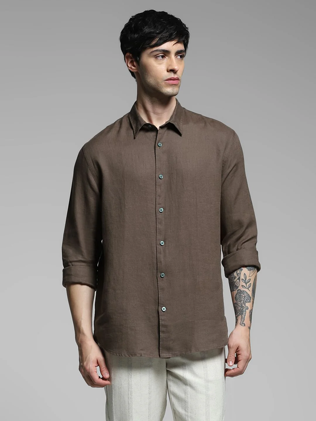 Brown Linen Full Sleeves Shirt - Image 2