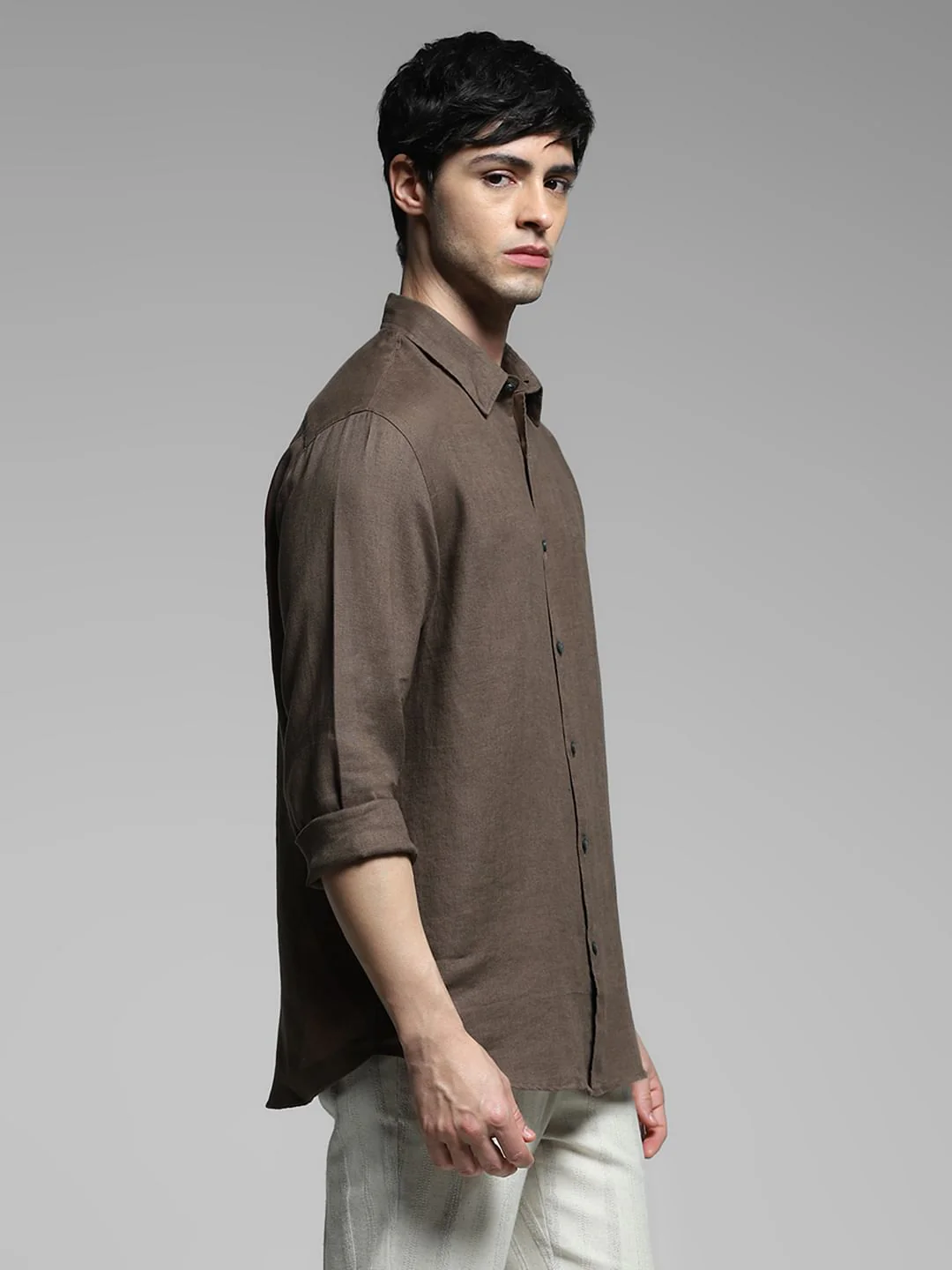 Brown Linen Full Sleeves Shirt - Image 3