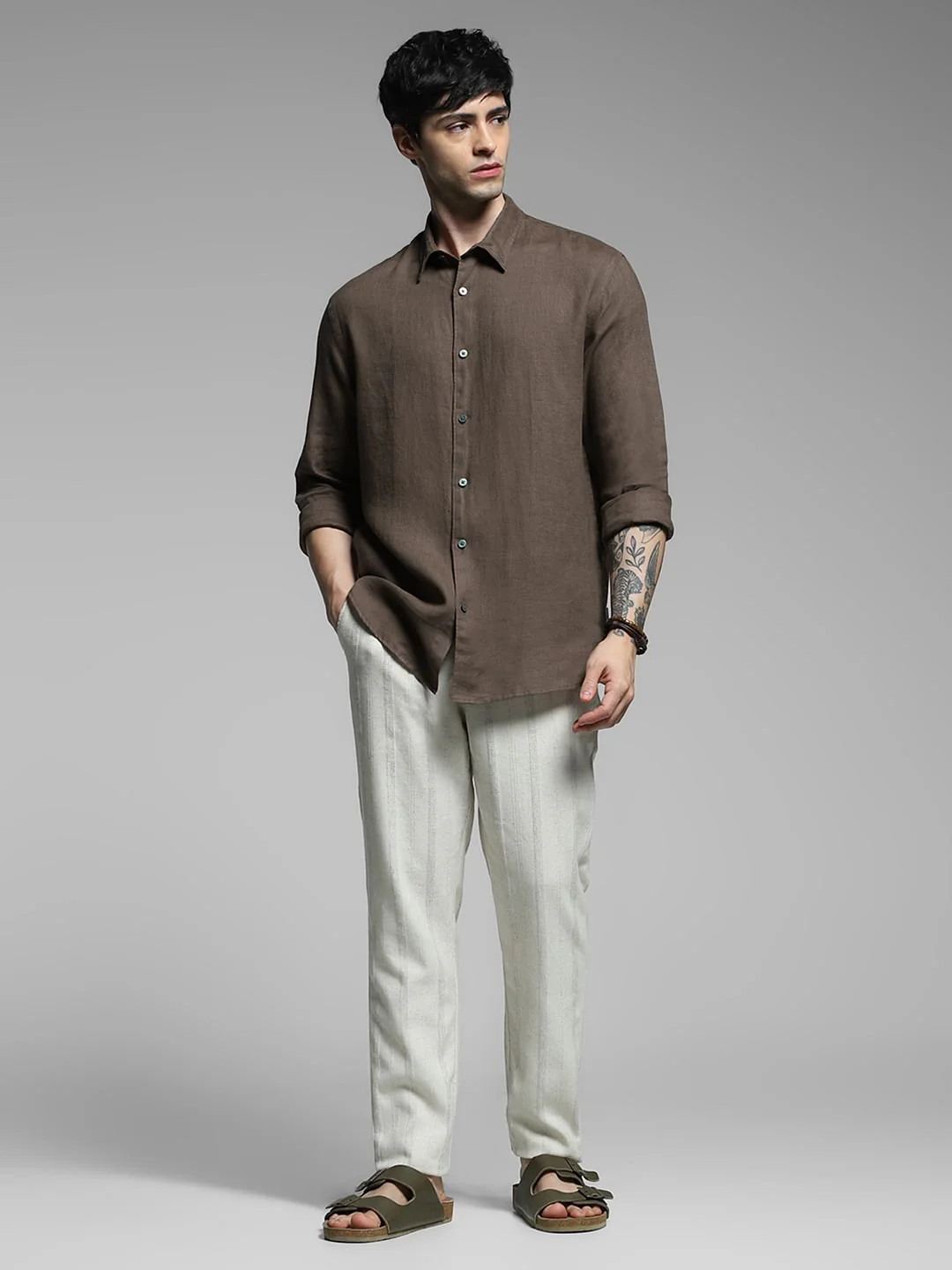 Brown Linen Full Sleeves Shirt - Image 6