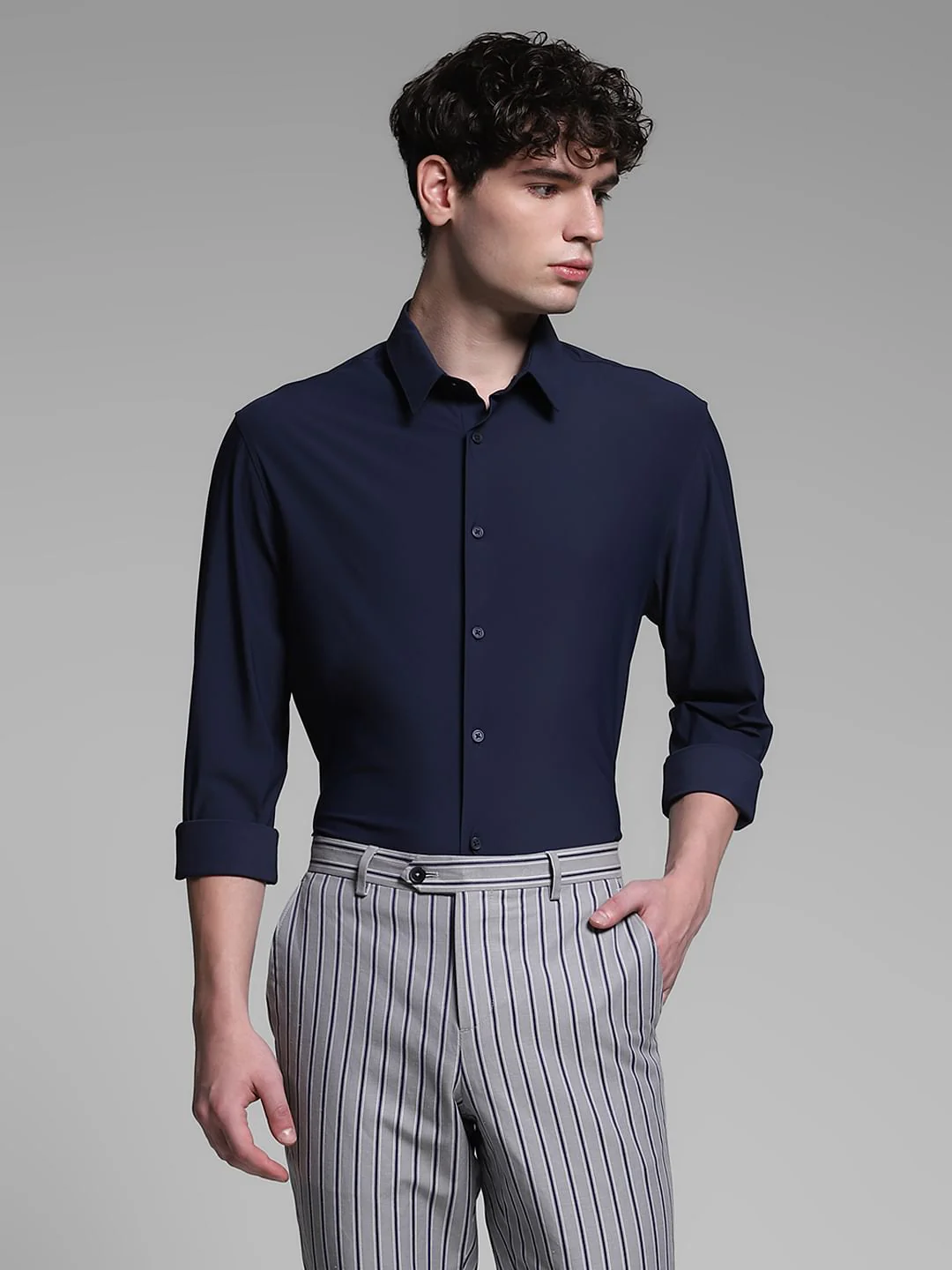 Dark Blue Stretch Full Sleeves Shirt - Image 2