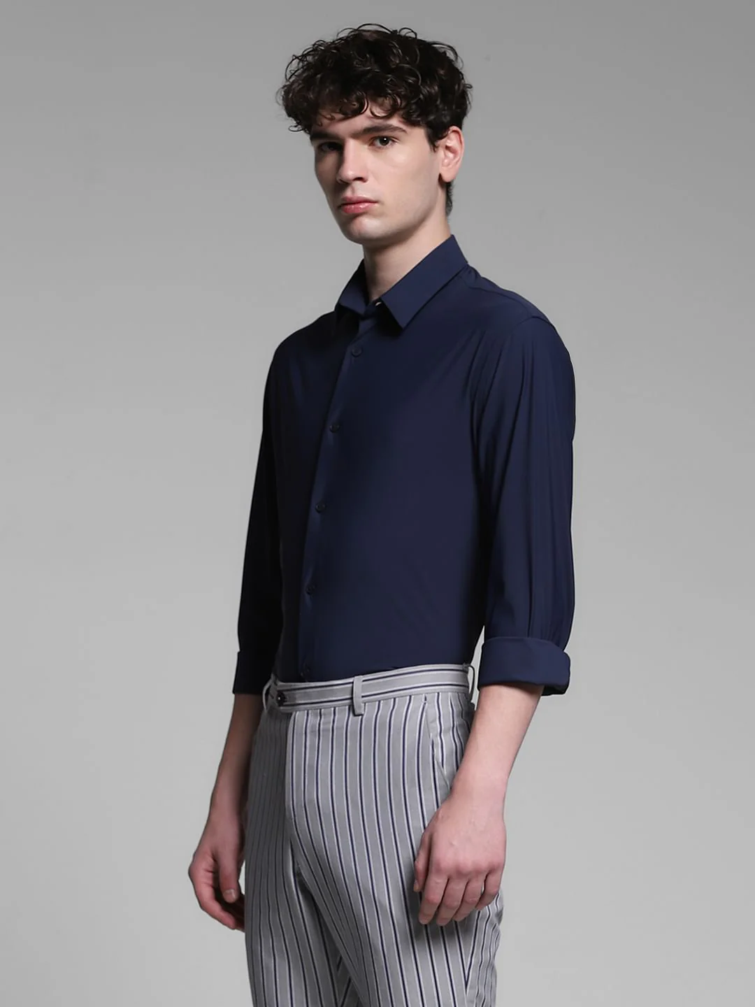 Dark Blue Stretch Full Sleeves Shirt - Image 3