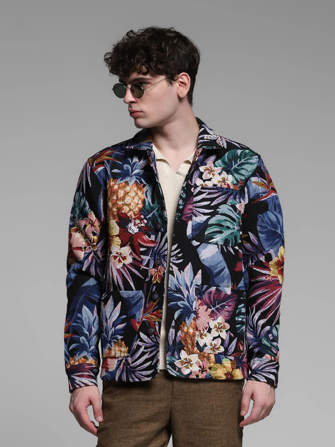Black Floral Jacquard Oversized Shirt