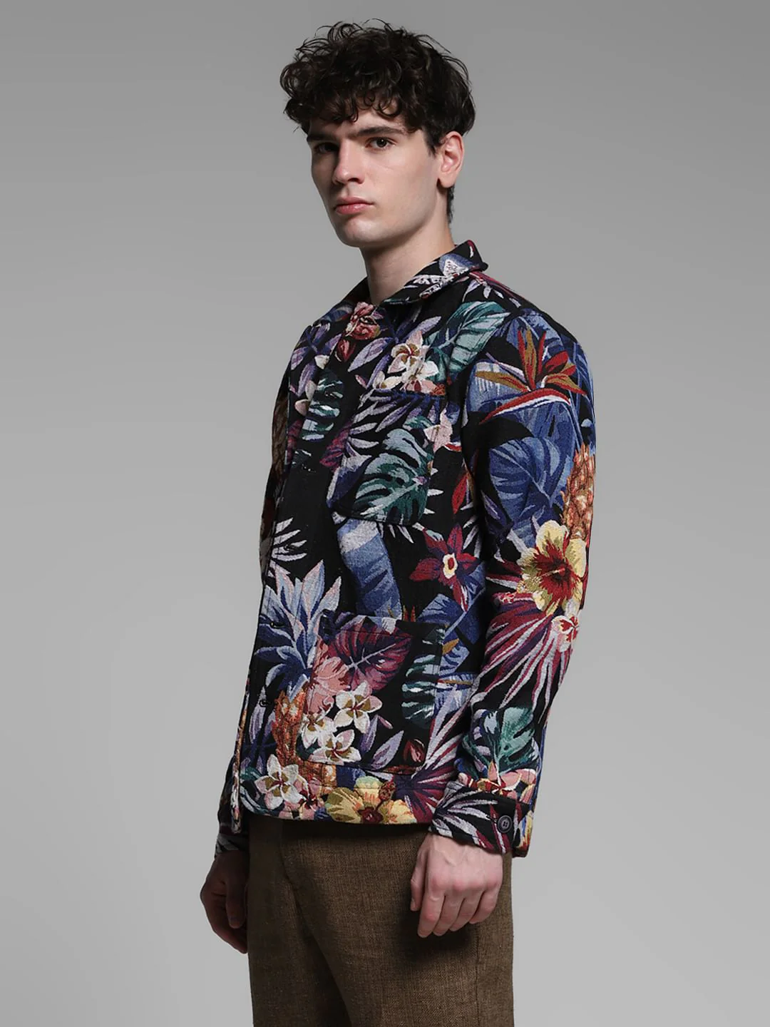 Black Floral Jacquard Oversized Shirt - Image 3