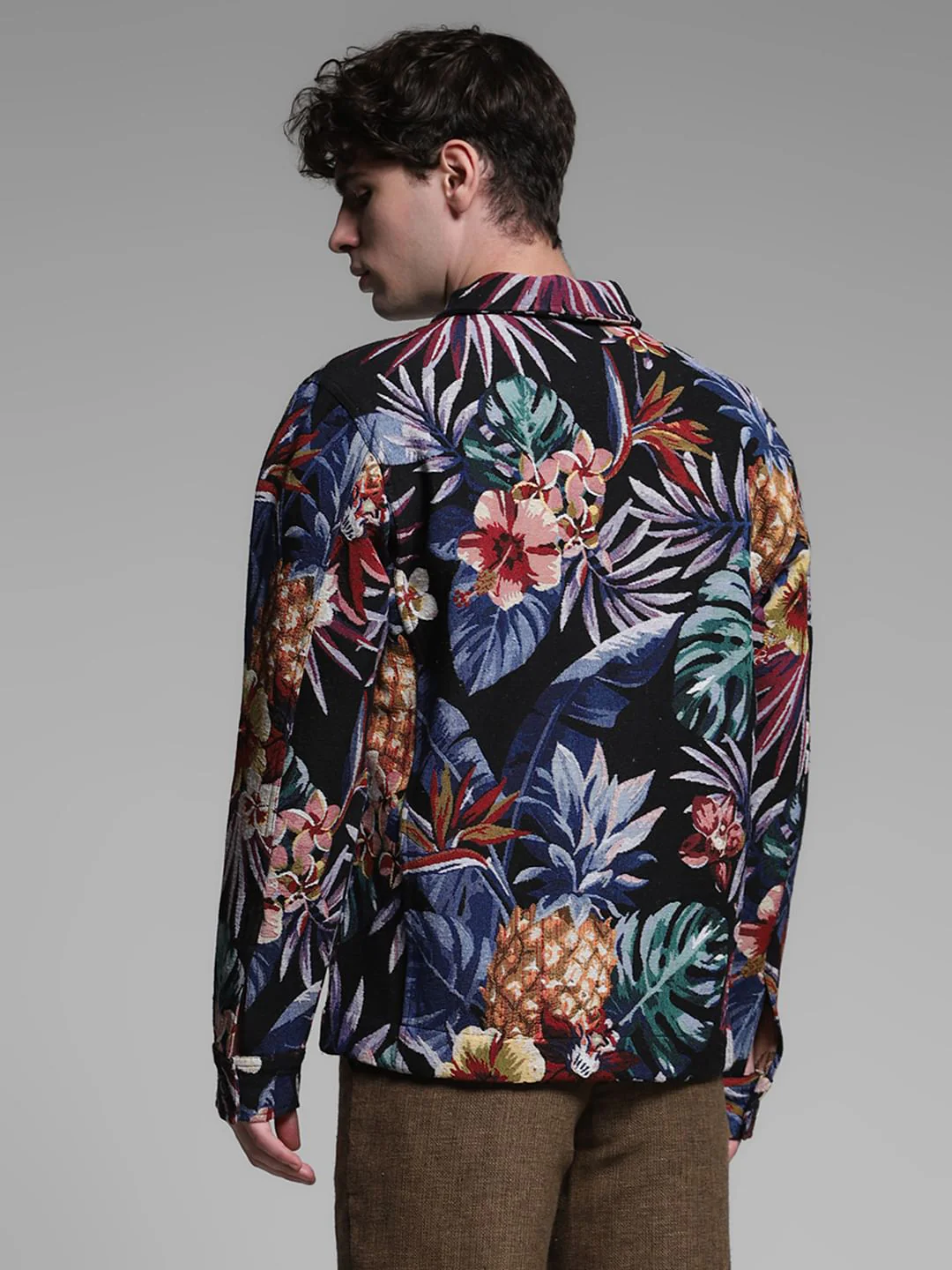 Black Floral Jacquard Oversized Shirt - Image 4