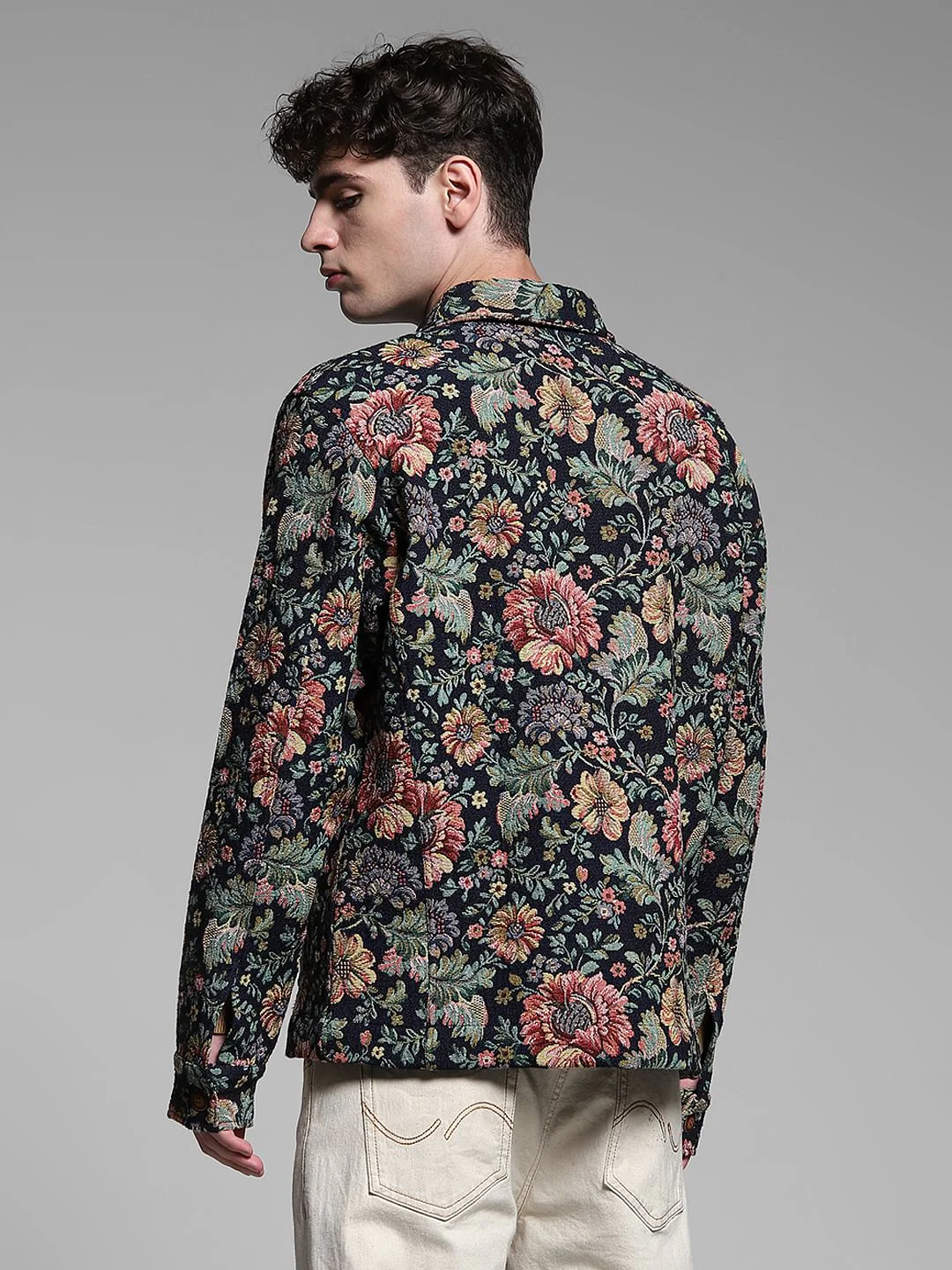 Brown Floral Jacquard Oversized Shirt - Image 4