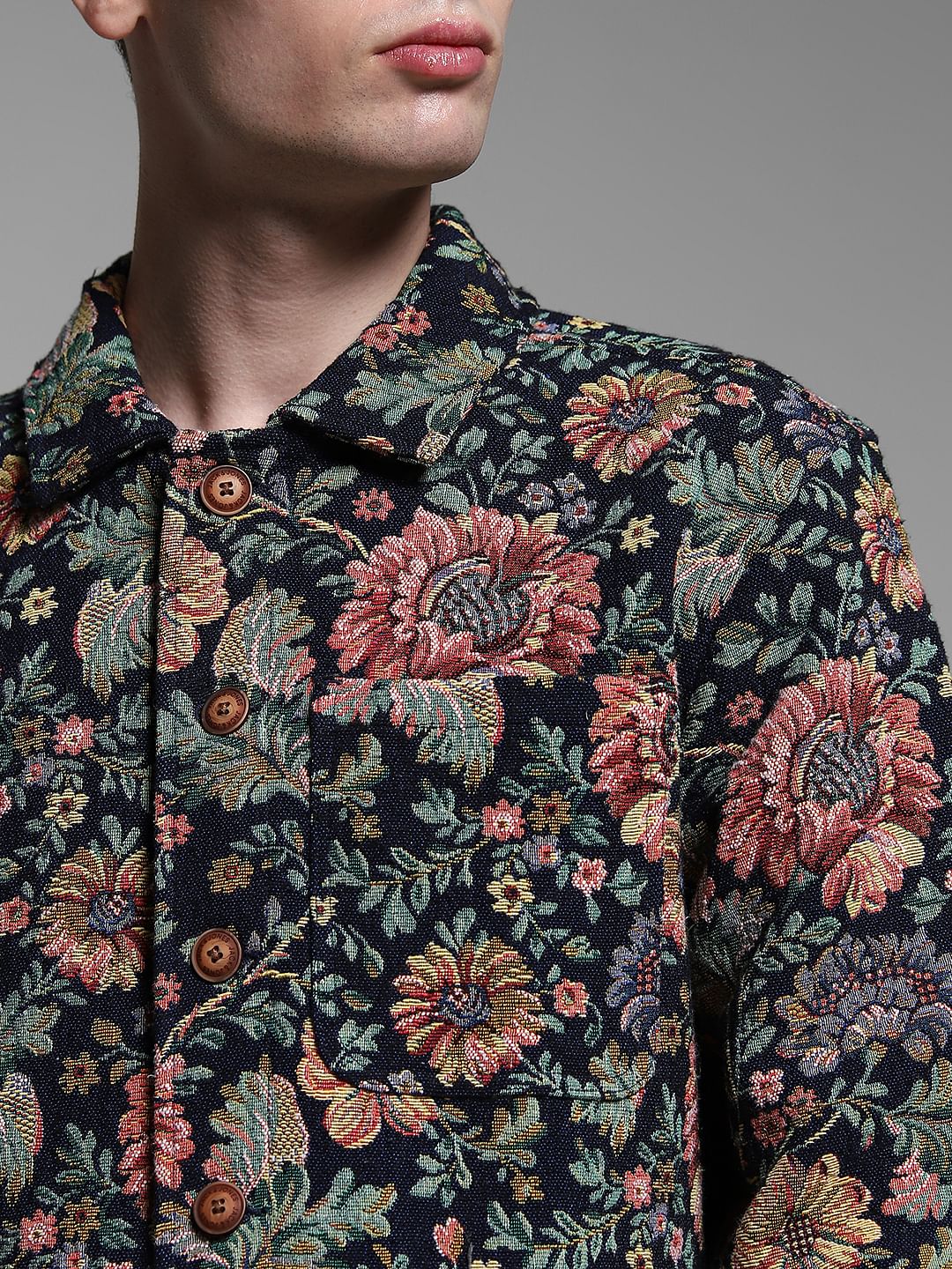 Brown Floral Jacquard Oversized Shirt - Image 5