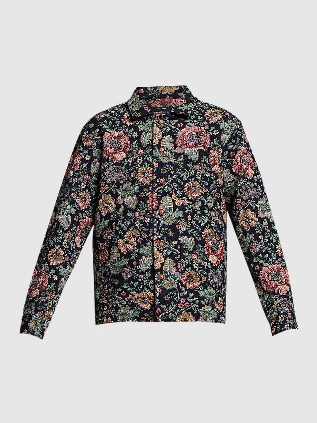 Brown Floral Jacquard Oversized Shirt - Image 7