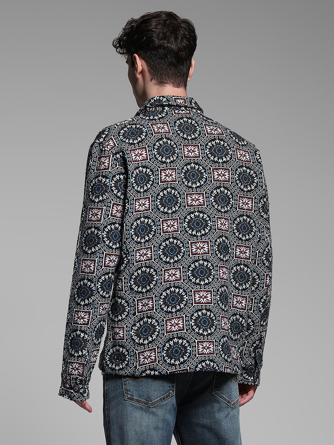 Black Printed Jacquard Oversized Shirt - Image 4