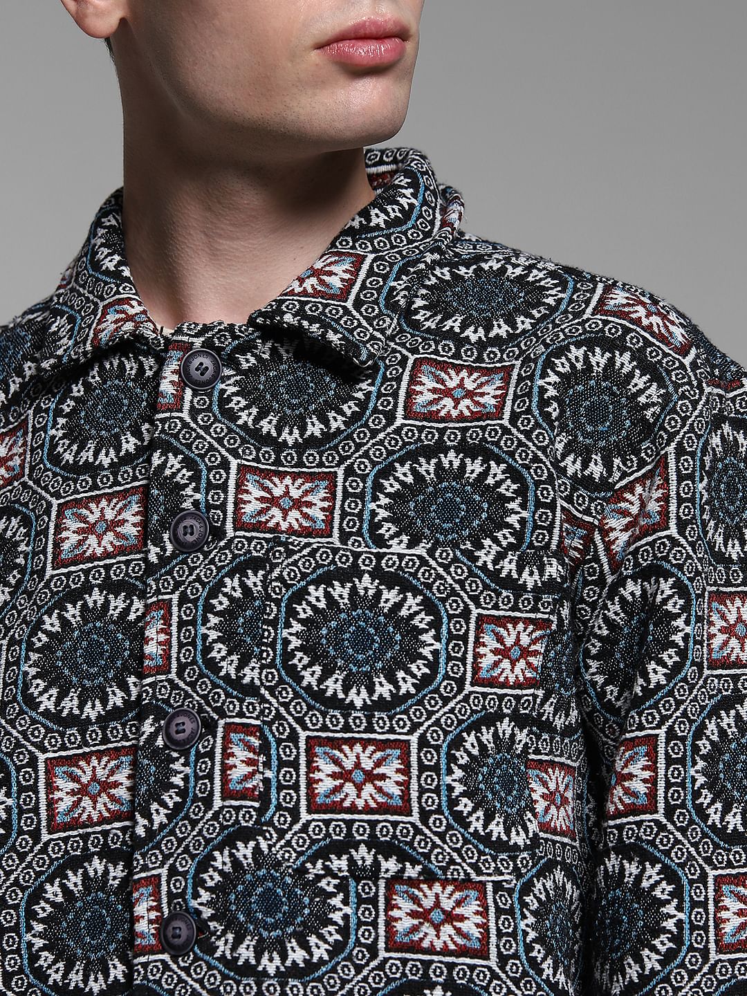 Black Printed Jacquard Oversized Shirt - Image 5
