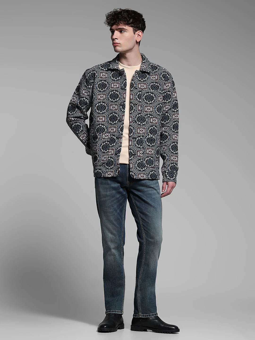 Black Printed Jacquard Oversized Shirt - Image 6