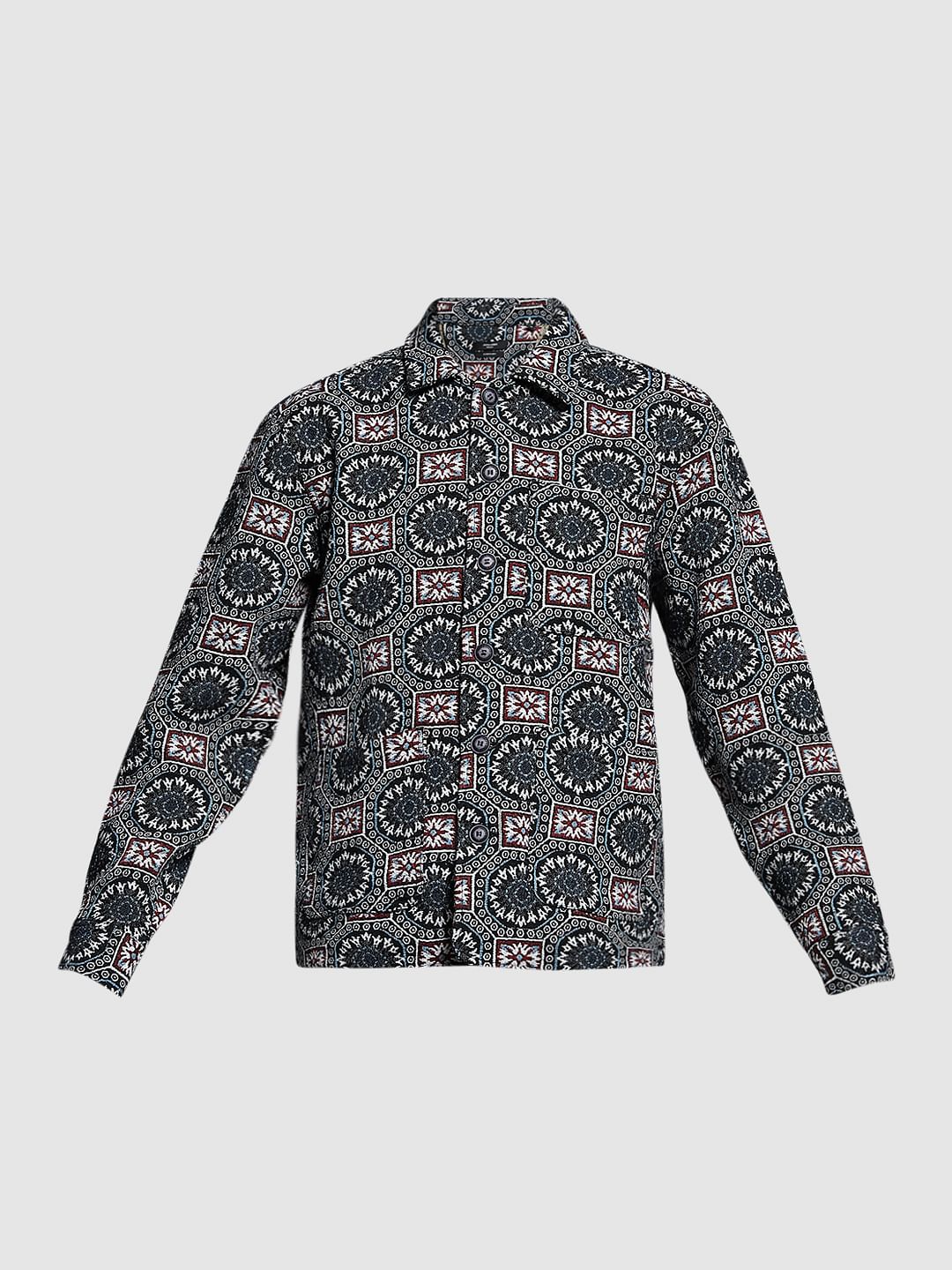 Black Printed Jacquard Oversized Shirt - Image 7