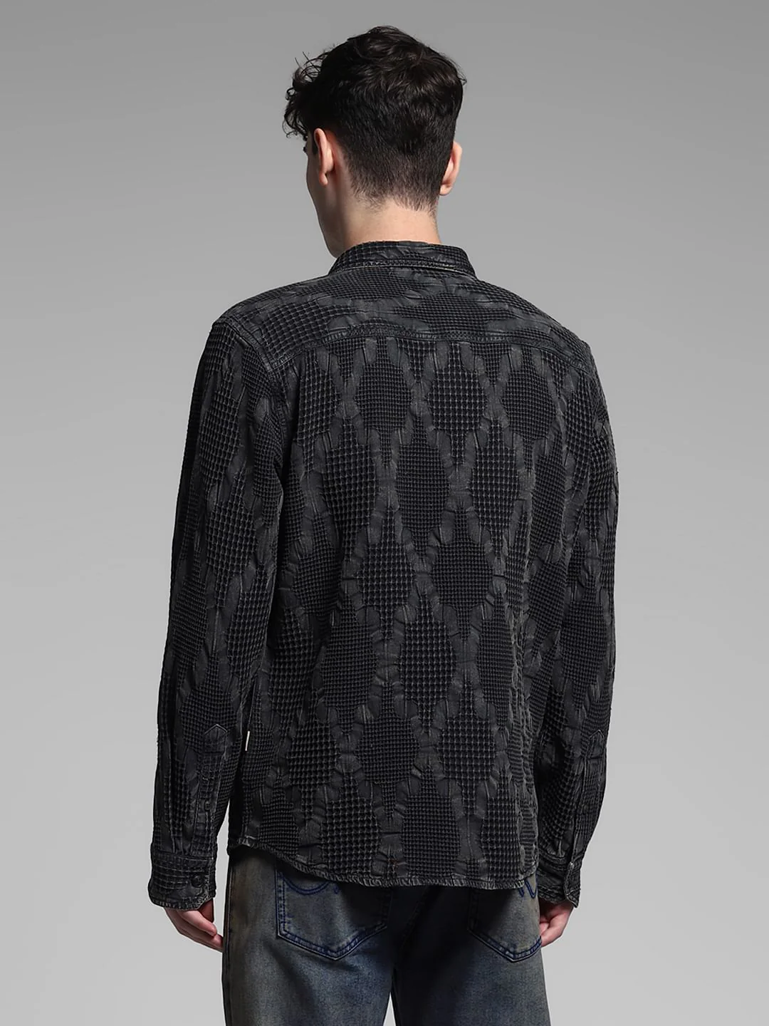Black Dobby Cotton Oversized Shirt - Image 4
