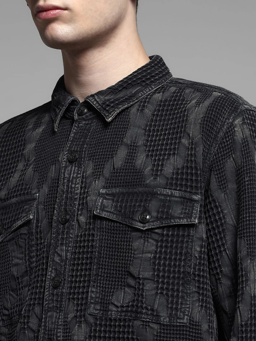 Black Dobby Cotton Oversized Shirt - Image 5