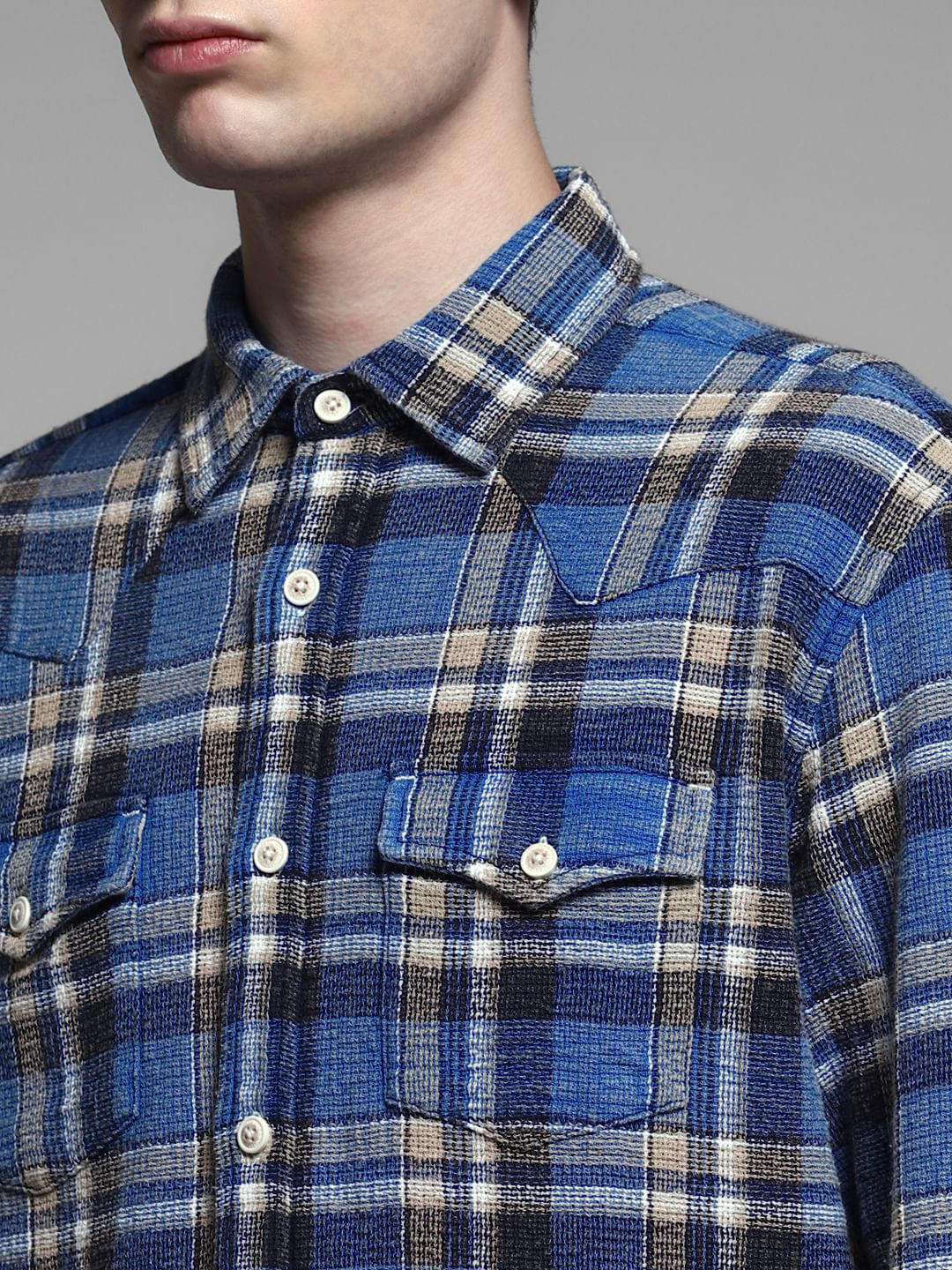 Blue Check Print Cotton Shirt - Image 5