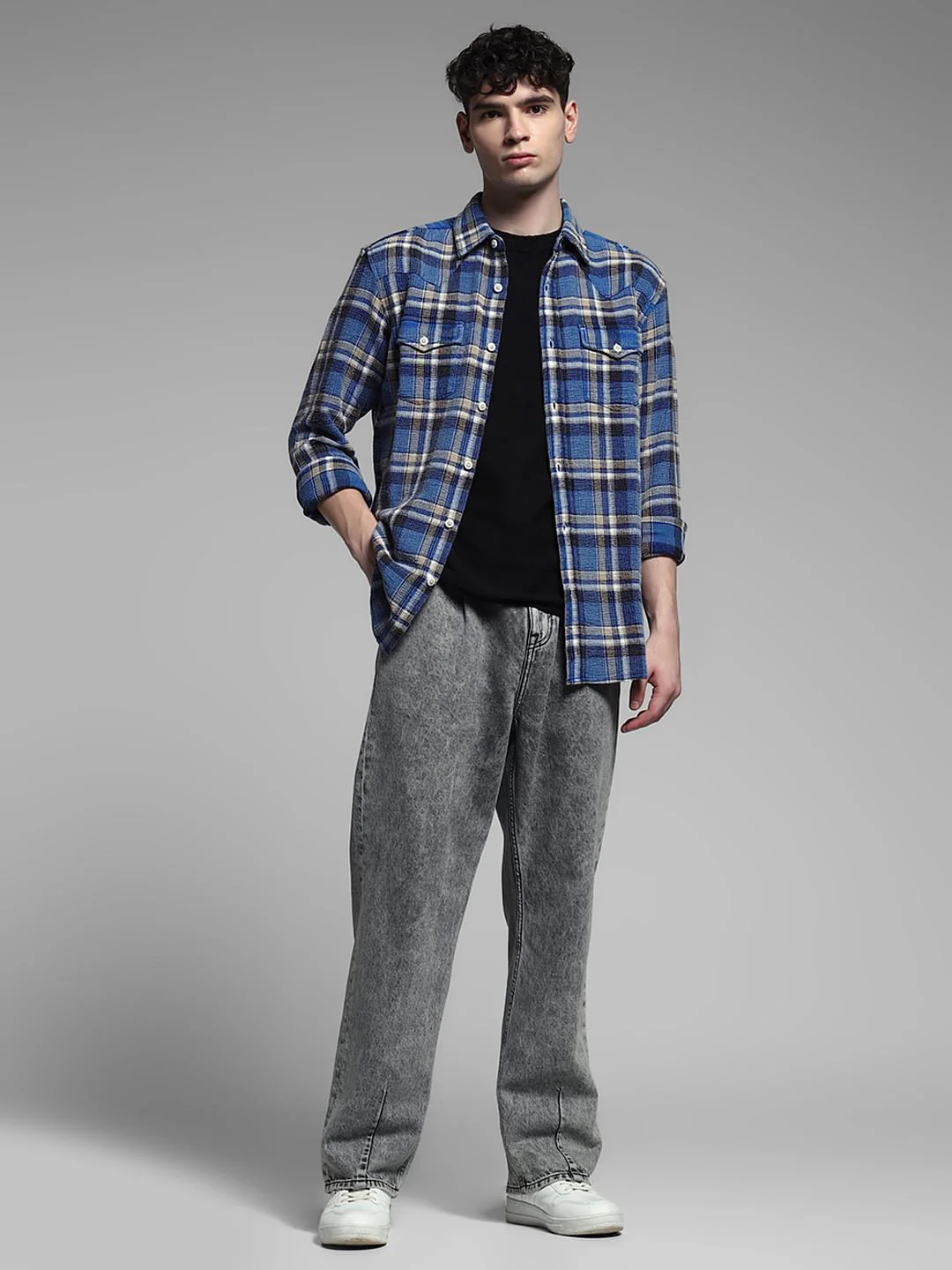 Blue Check Print Cotton Shirt - Image 6