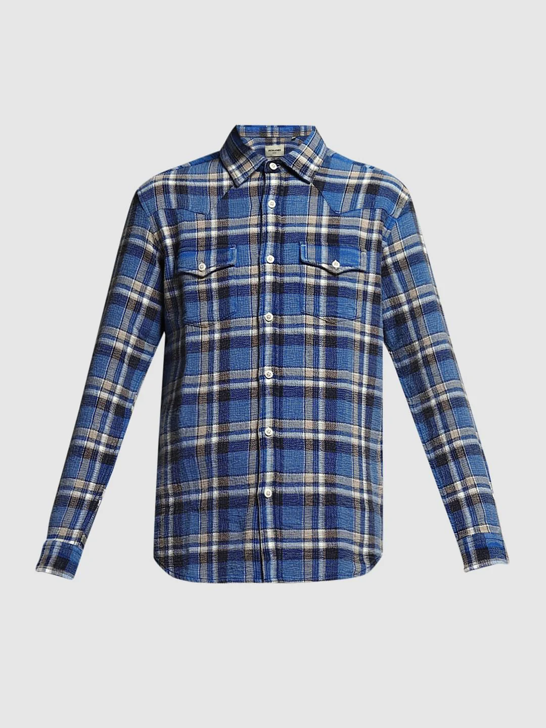 Blue Check Print Cotton Shirt - Image 7