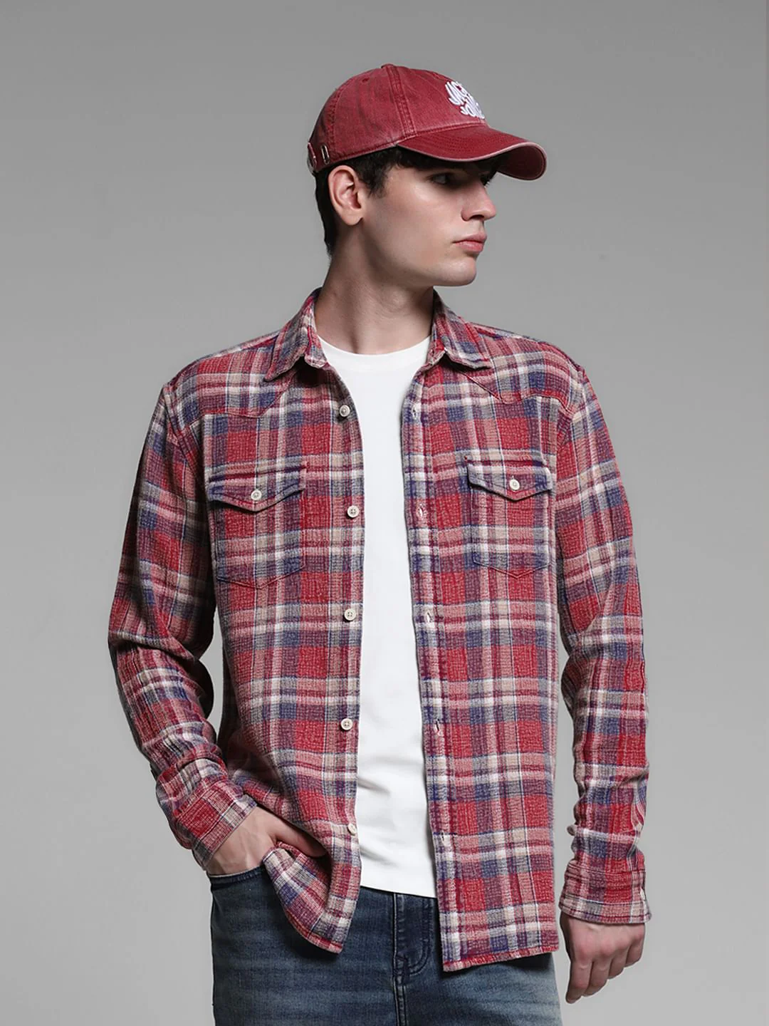 Red Check Print Cotton Shirt