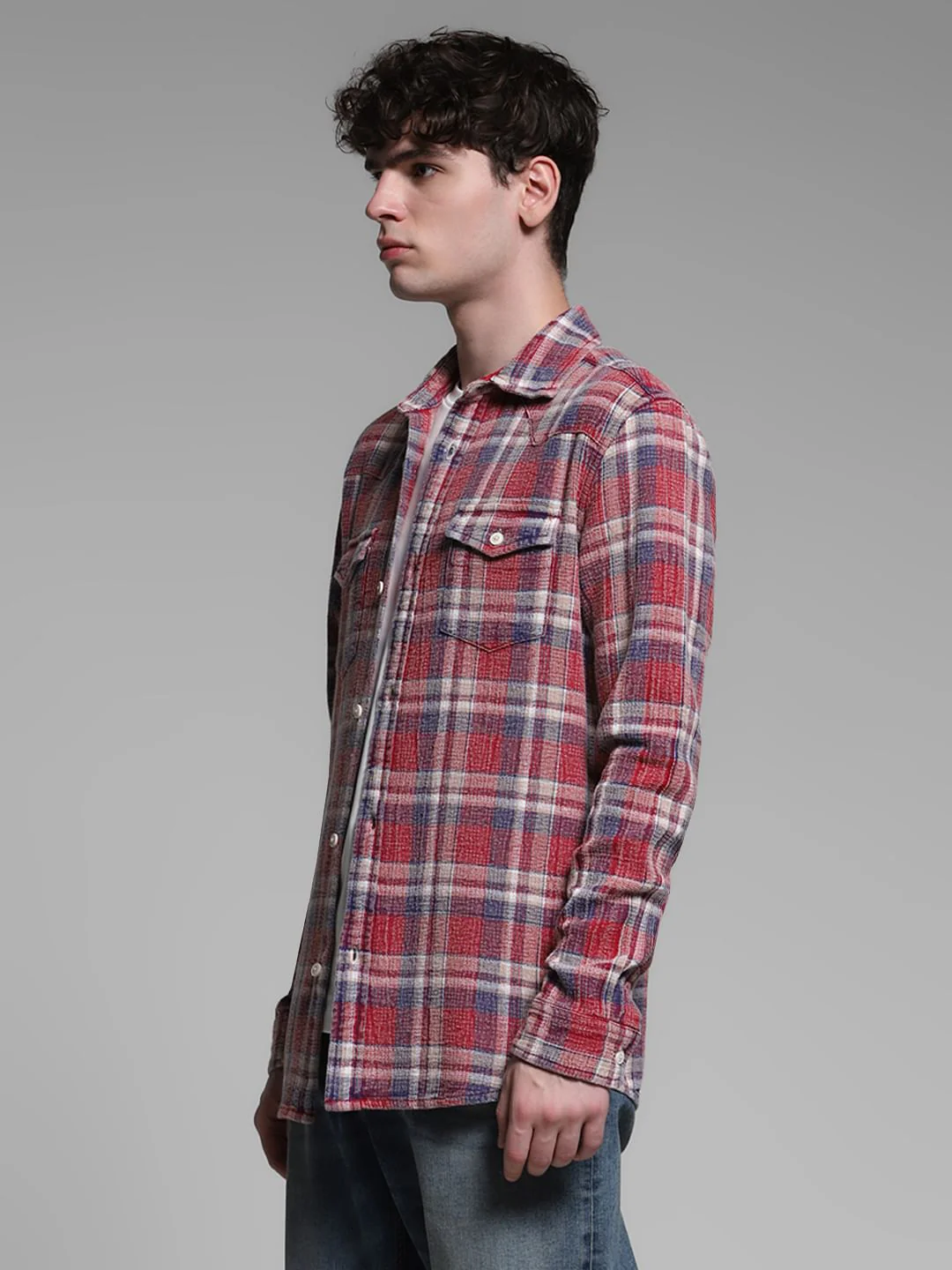 Red Check Print Cotton Shirt - Image 3
