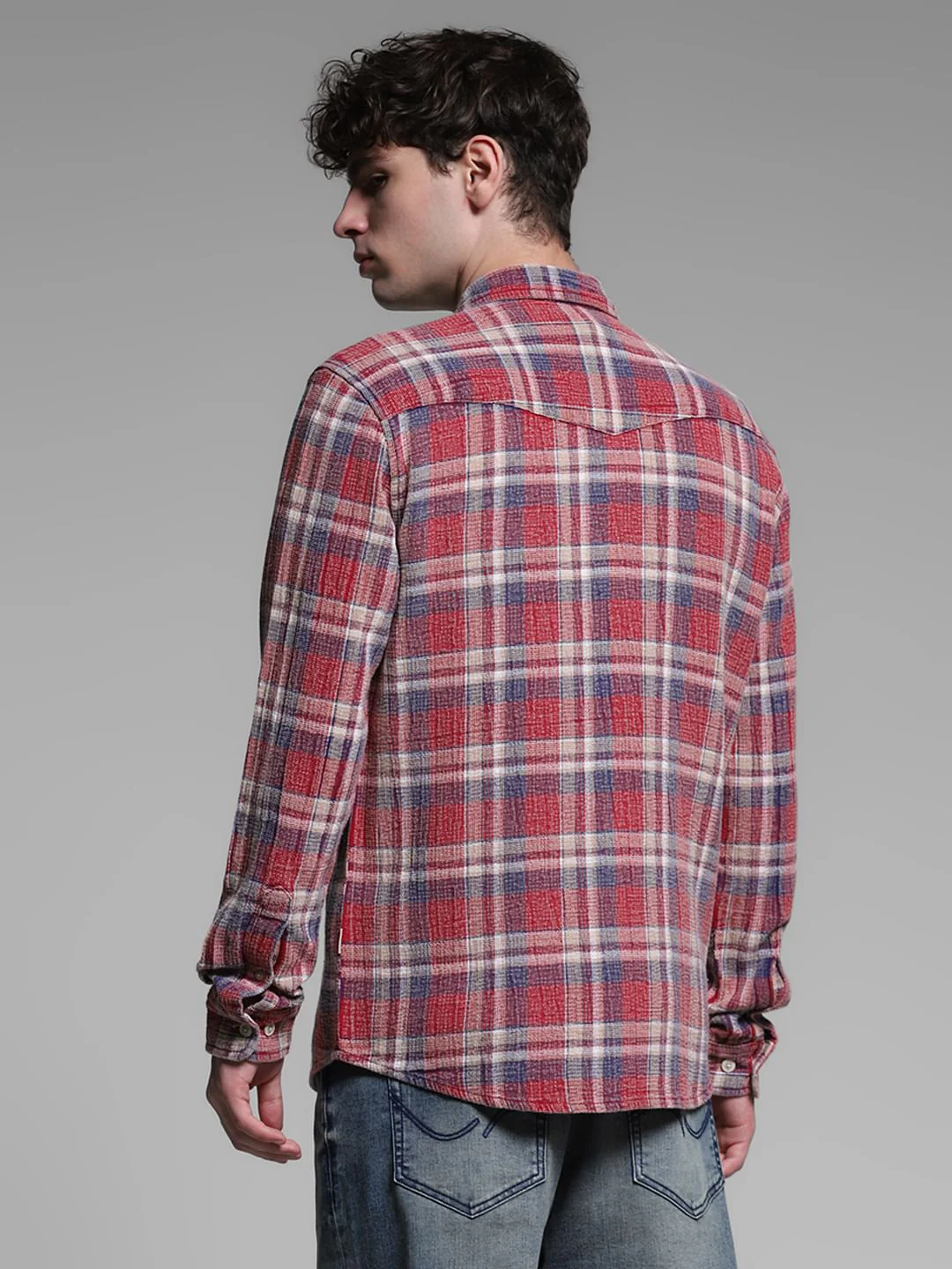 Red Check Print Cotton Shirt - Image 4