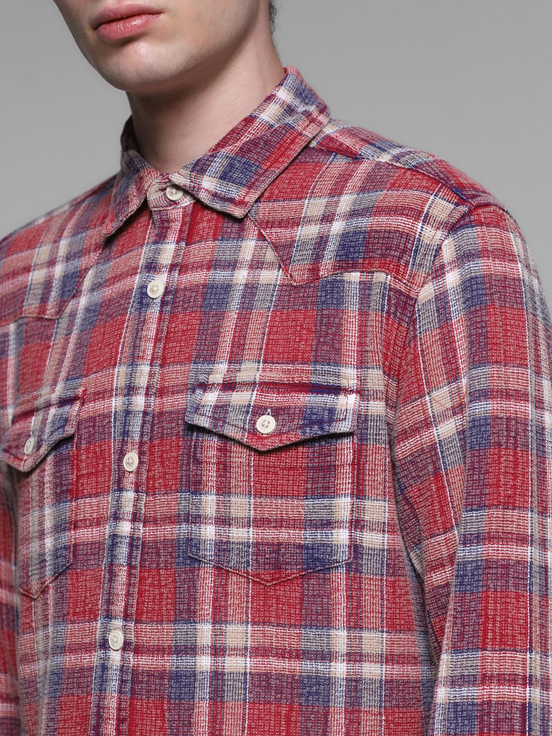 Red Check Print Cotton Shirt - Image 5