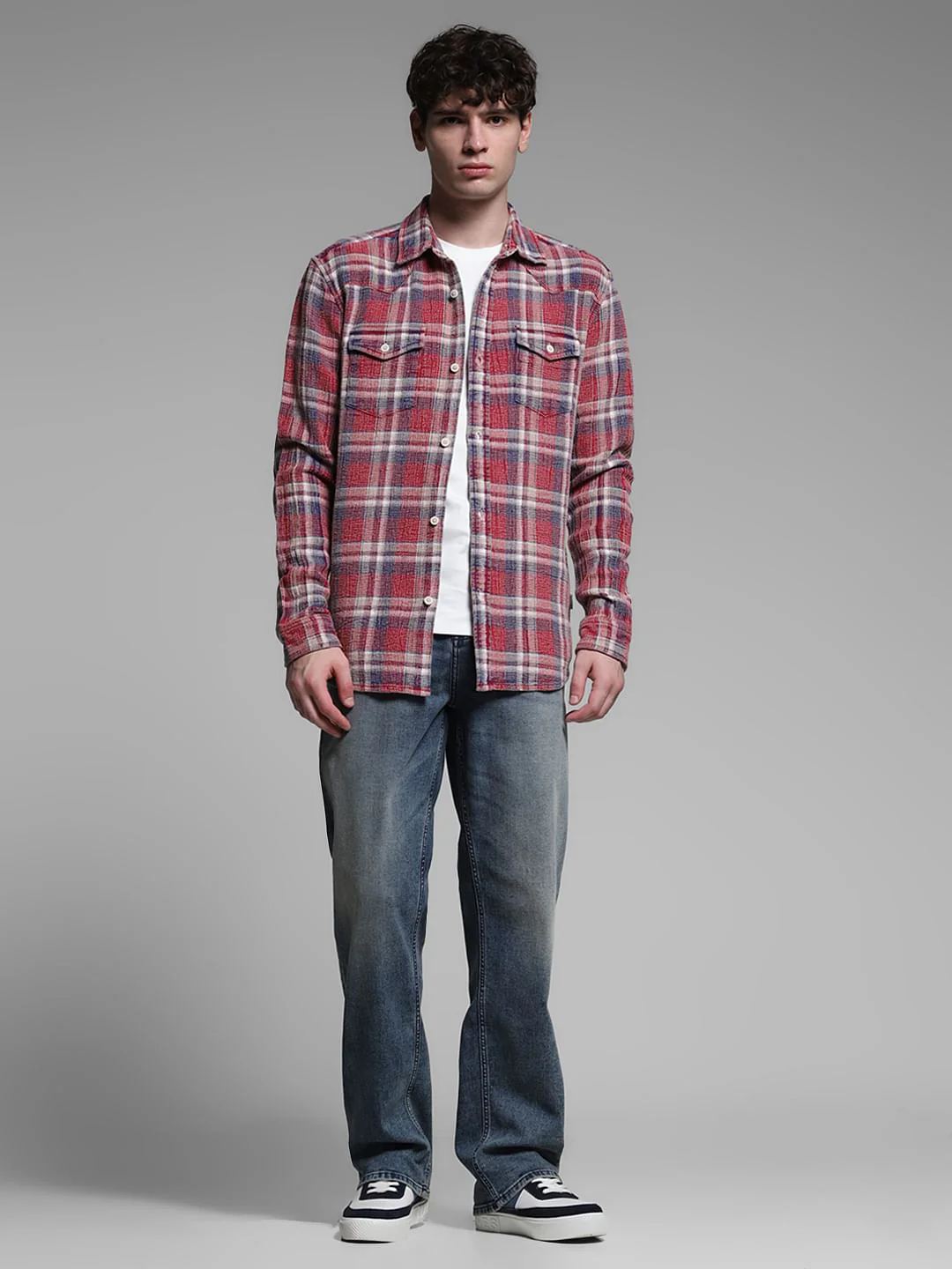 Red Check Print Cotton Shirt - Image 6
