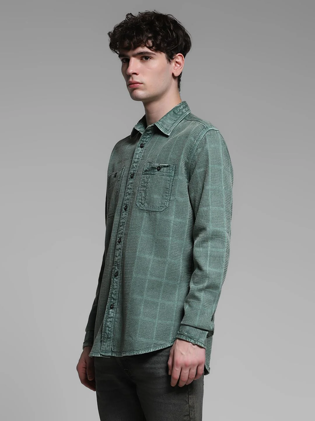 Green Dobby Check Cotton Shirt - Image 3