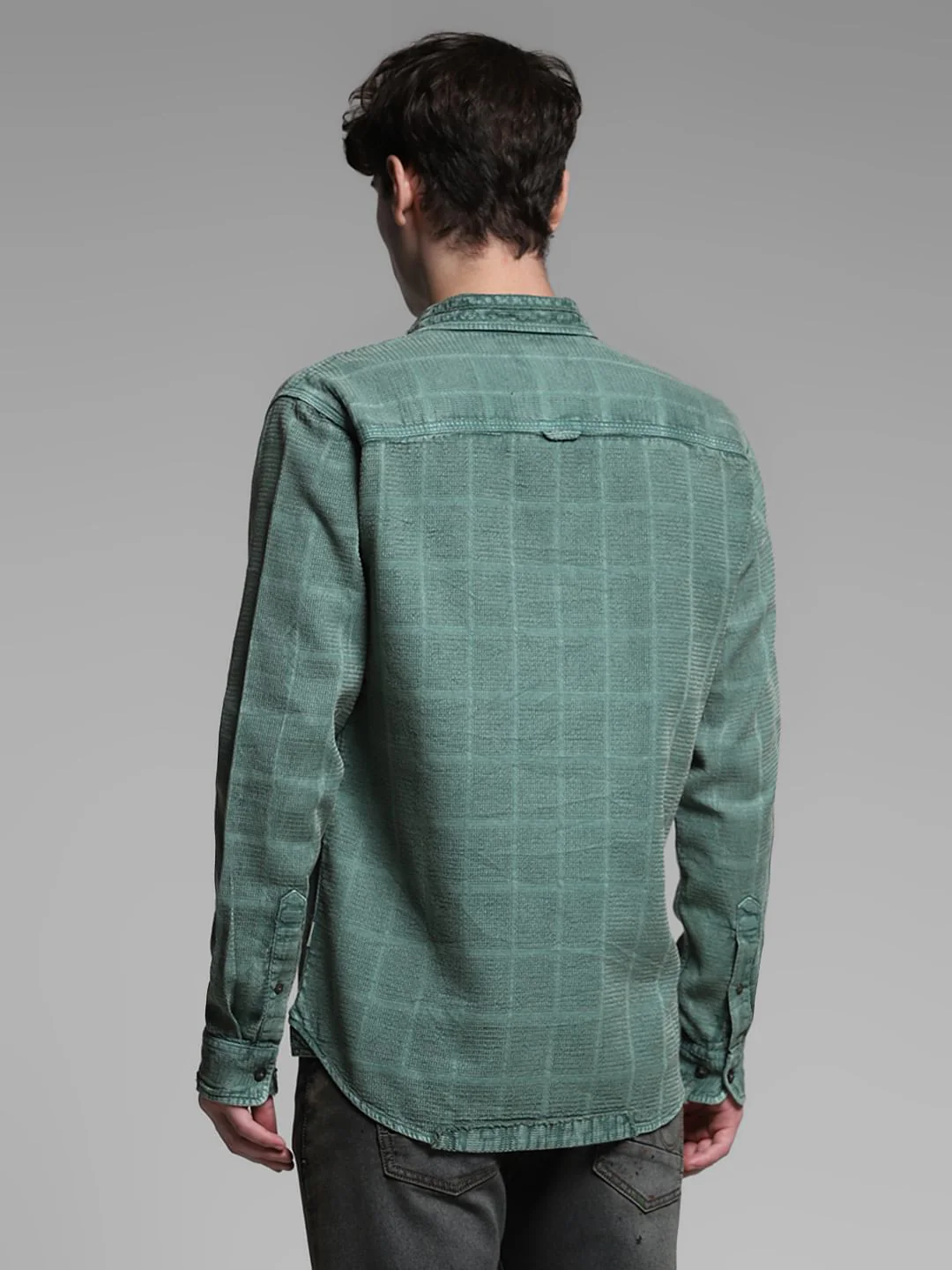 Green Dobby Check Cotton Shirt - Image 4