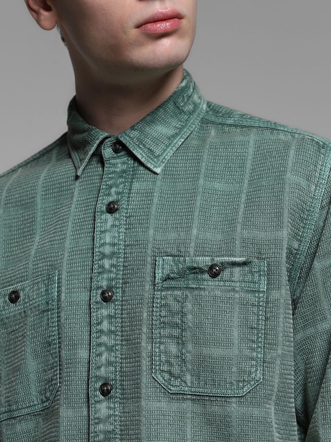 Green Dobby Check Cotton Shirt - Image 5