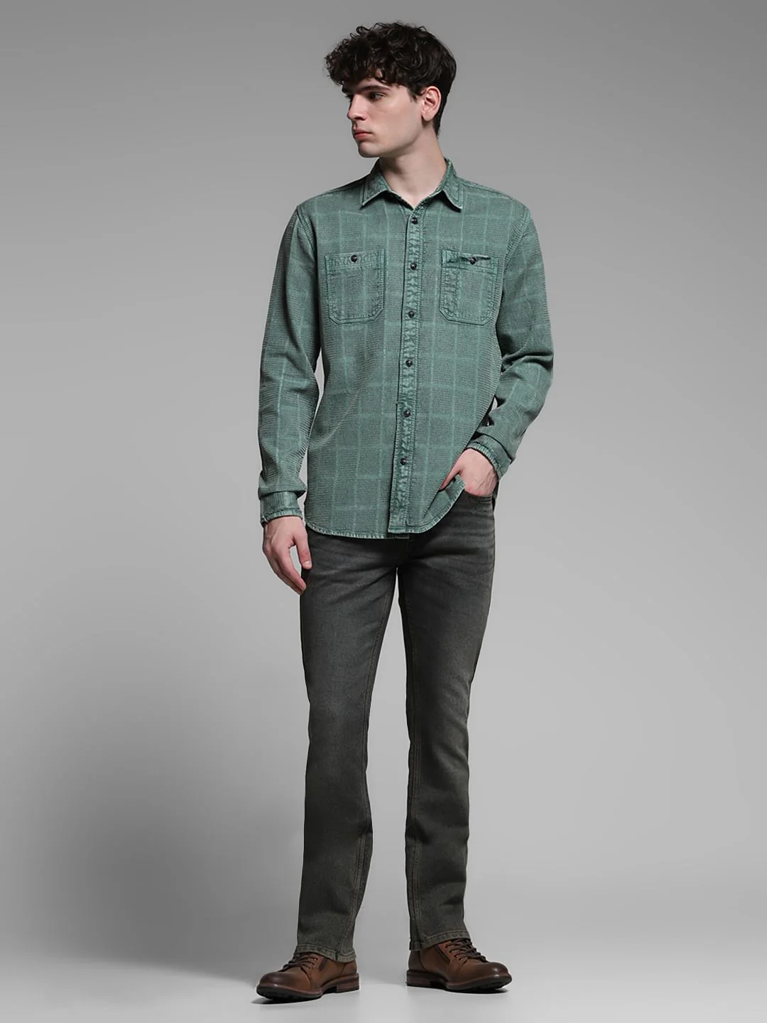 Green Dobby Check Cotton Shirt - Image 6