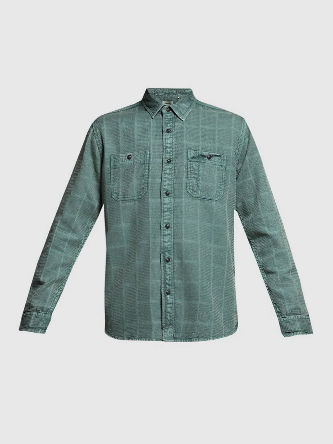 Green Dobby Check Cotton Shirt - Image 7