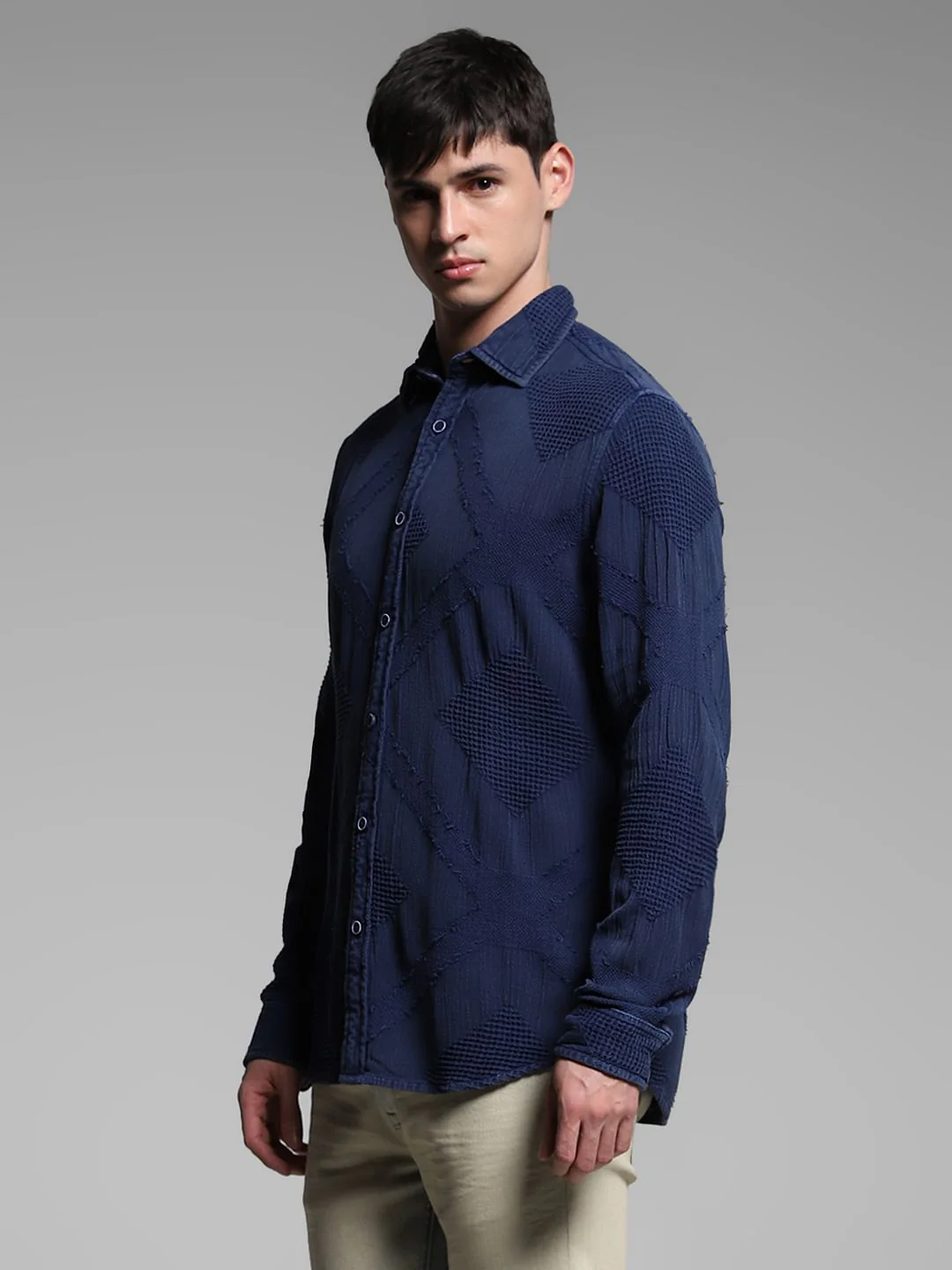 Blue Jacquard Cotton Shirt - Image 3