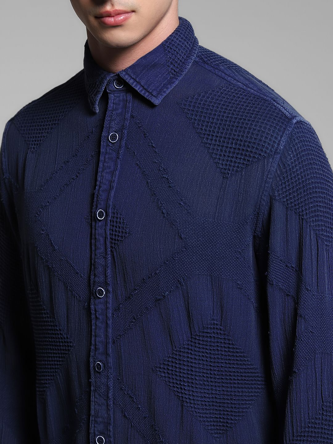 Blue Jacquard Cotton Shirt - Image 5