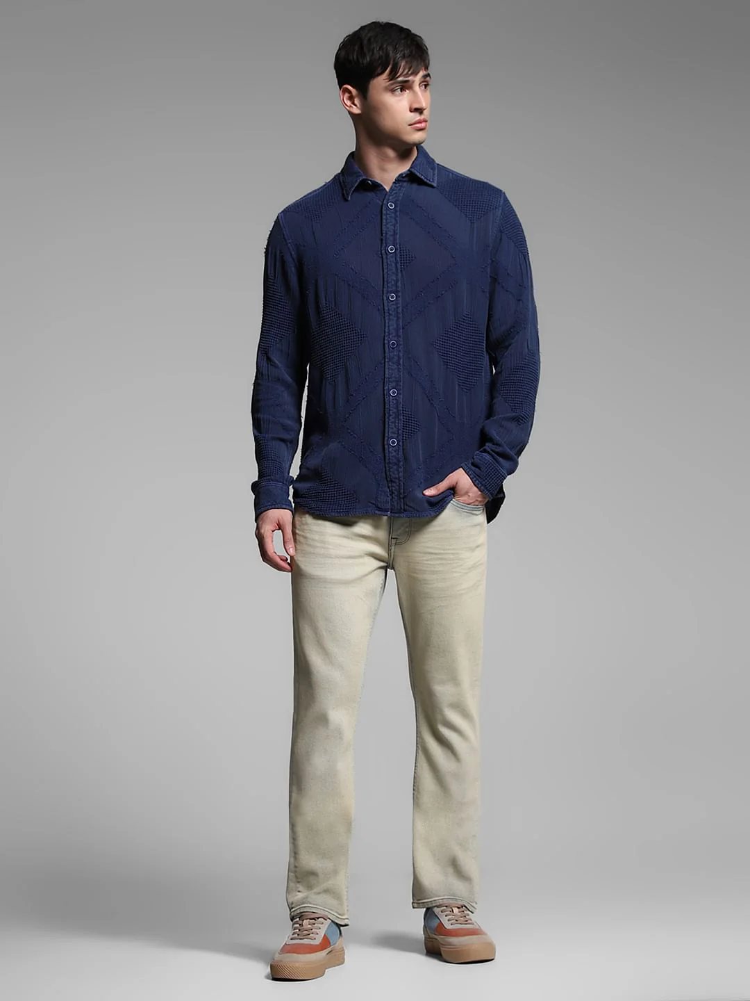 Blue Jacquard Cotton Shirt - Image 6