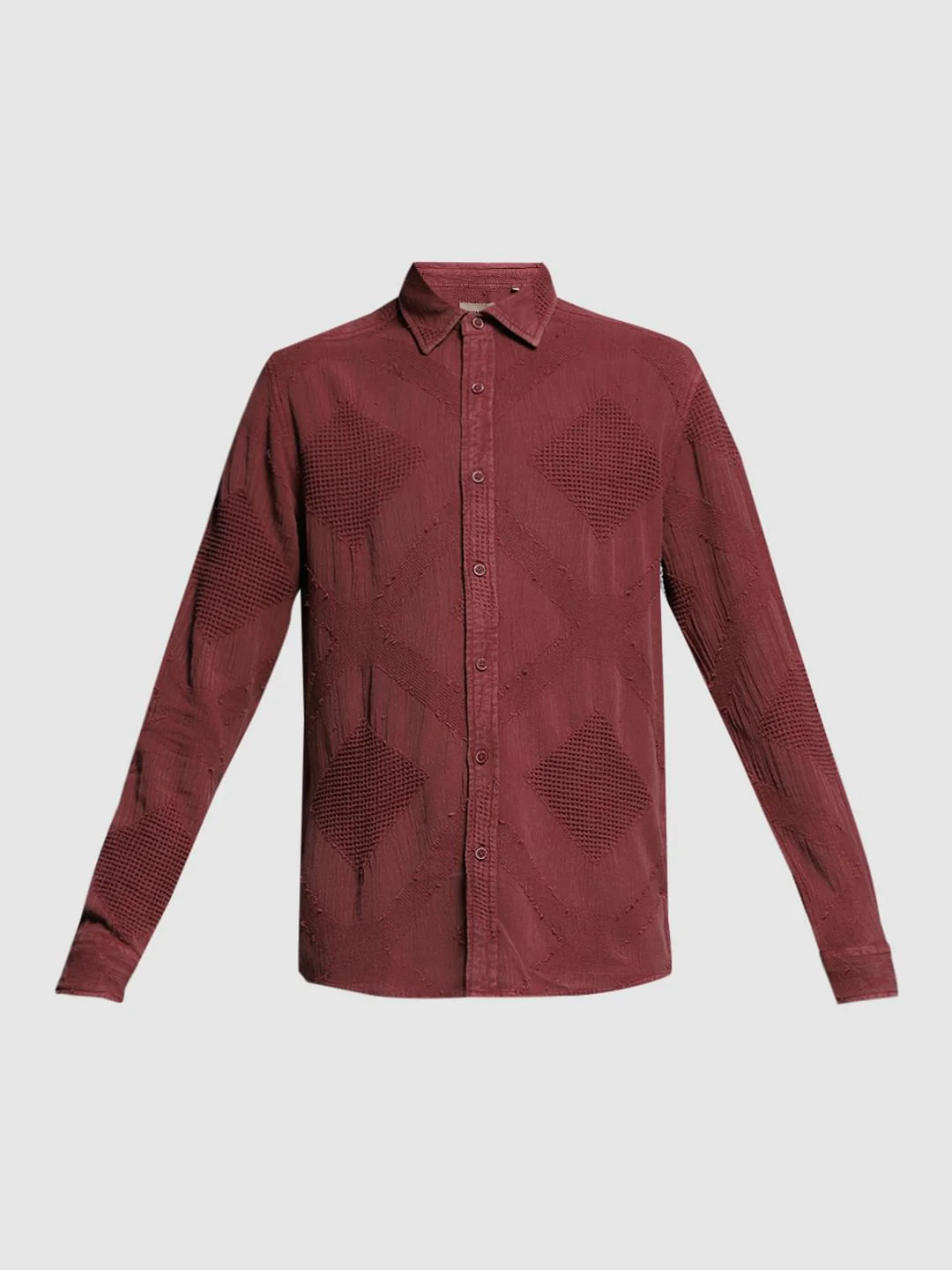 Brick Red Jacquard Cotton Shirt - Image 7
