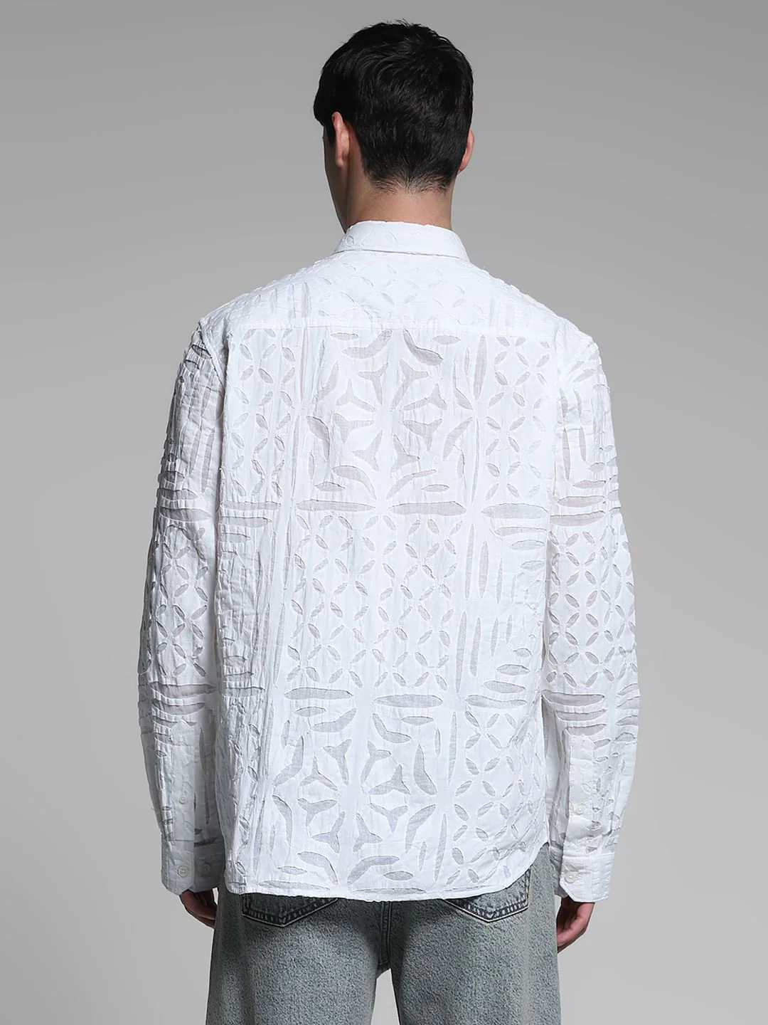 White Abstract Print Cotton Shirt - Image 4