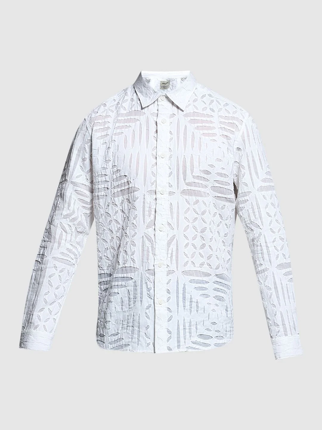 White Abstract Print Cotton Shirt - Image 7