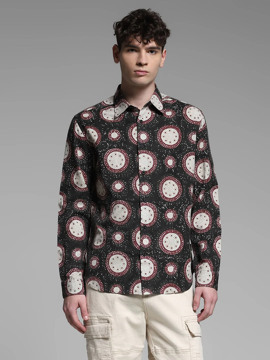 Grey Abstract Print Shirt - Image 2